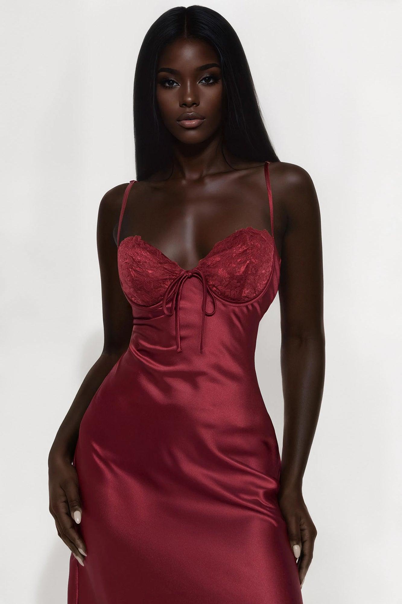 Purely Passionate Satin Midi Dress - Wine Female Product Image