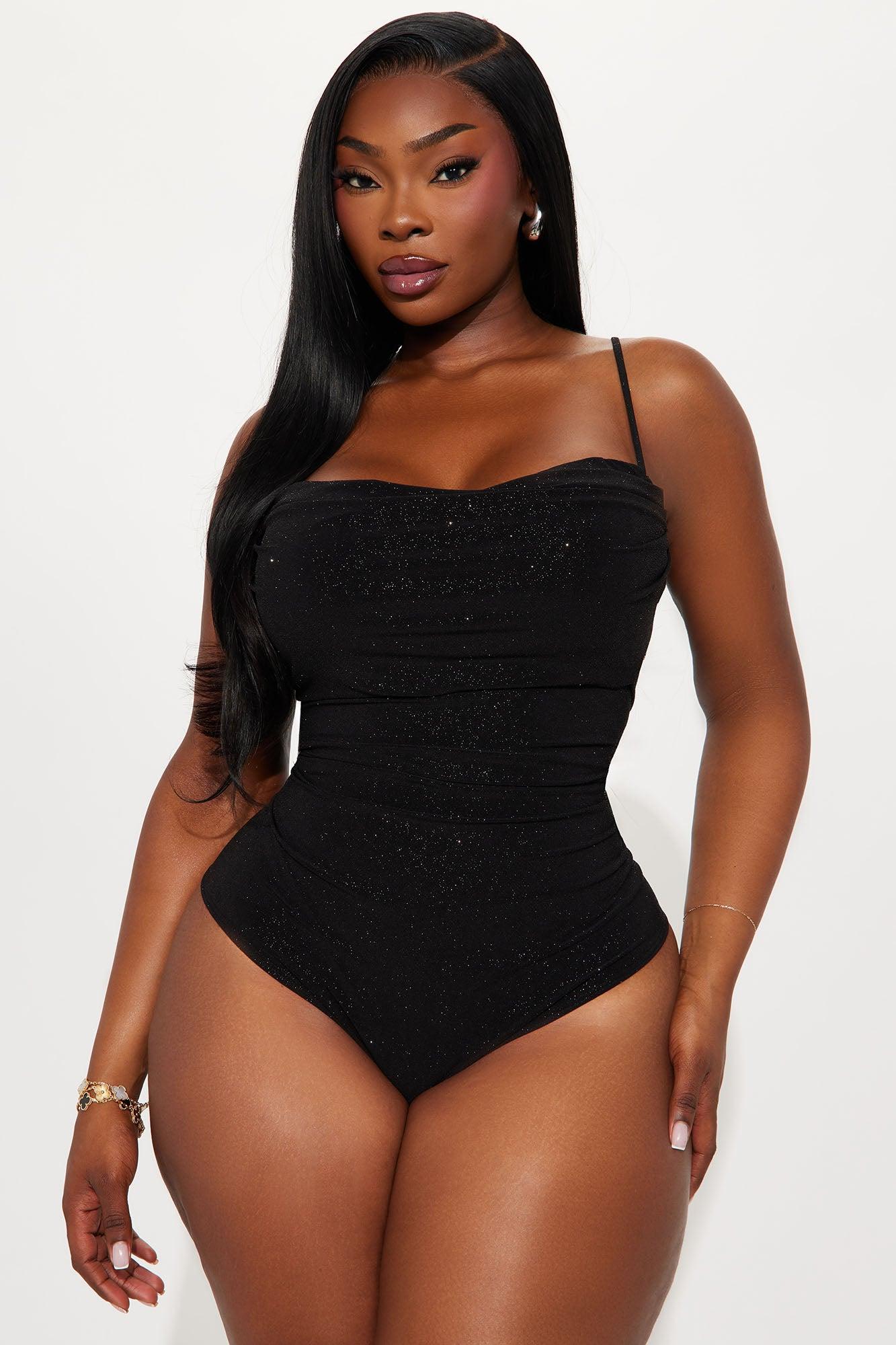 Star Dust Ruched Glitter Bodysuit - Black Female Product Image