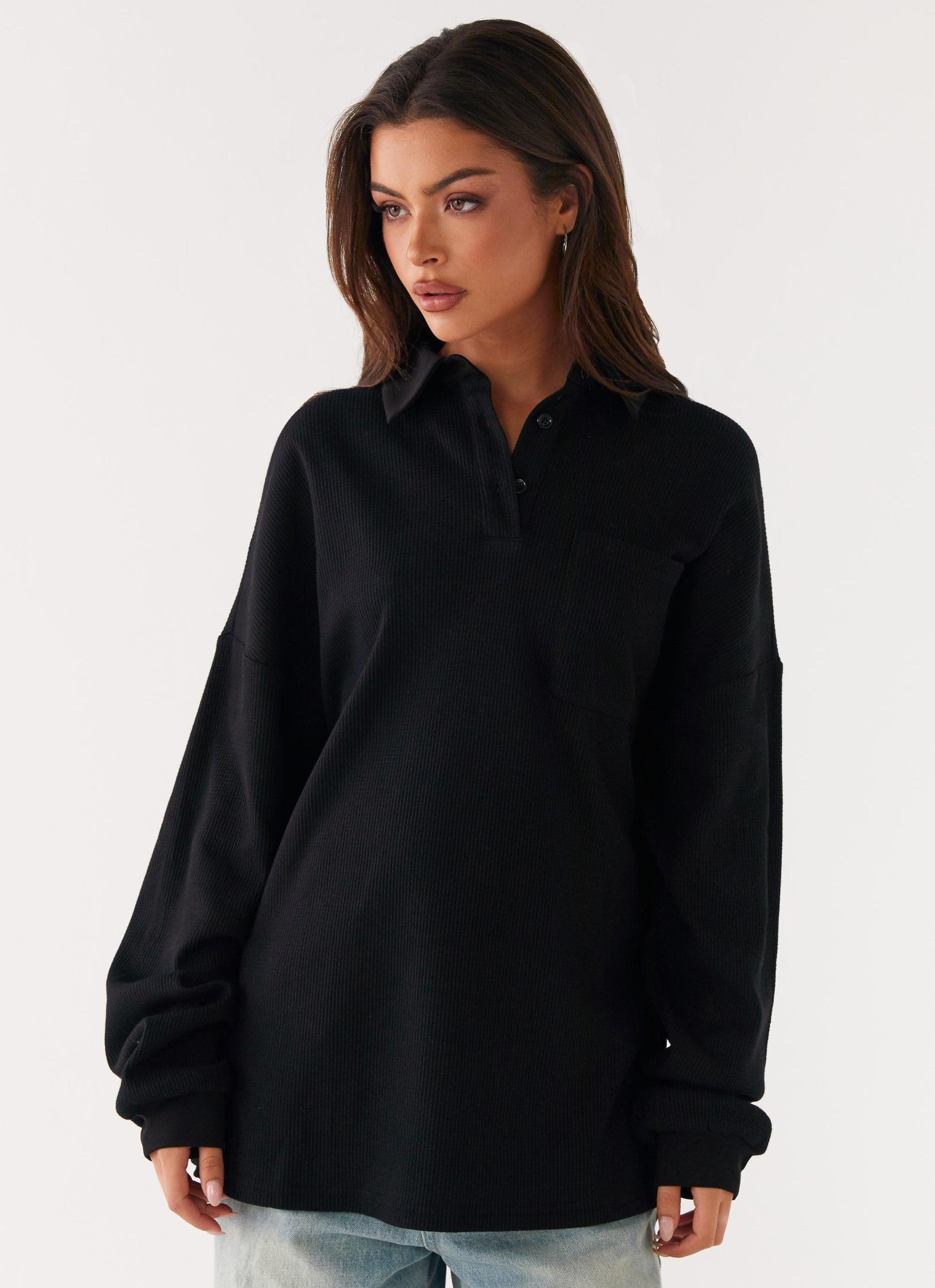 Torrie Oversized Polo Top - Black Product Image