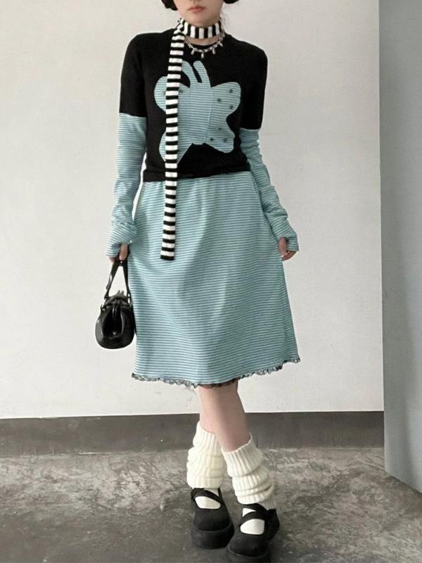 Contrast Striped Mini Skirt Product Image