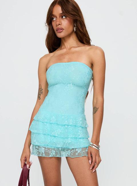 So Gorgeous Strapless Frill Playsuit Blue Product Image