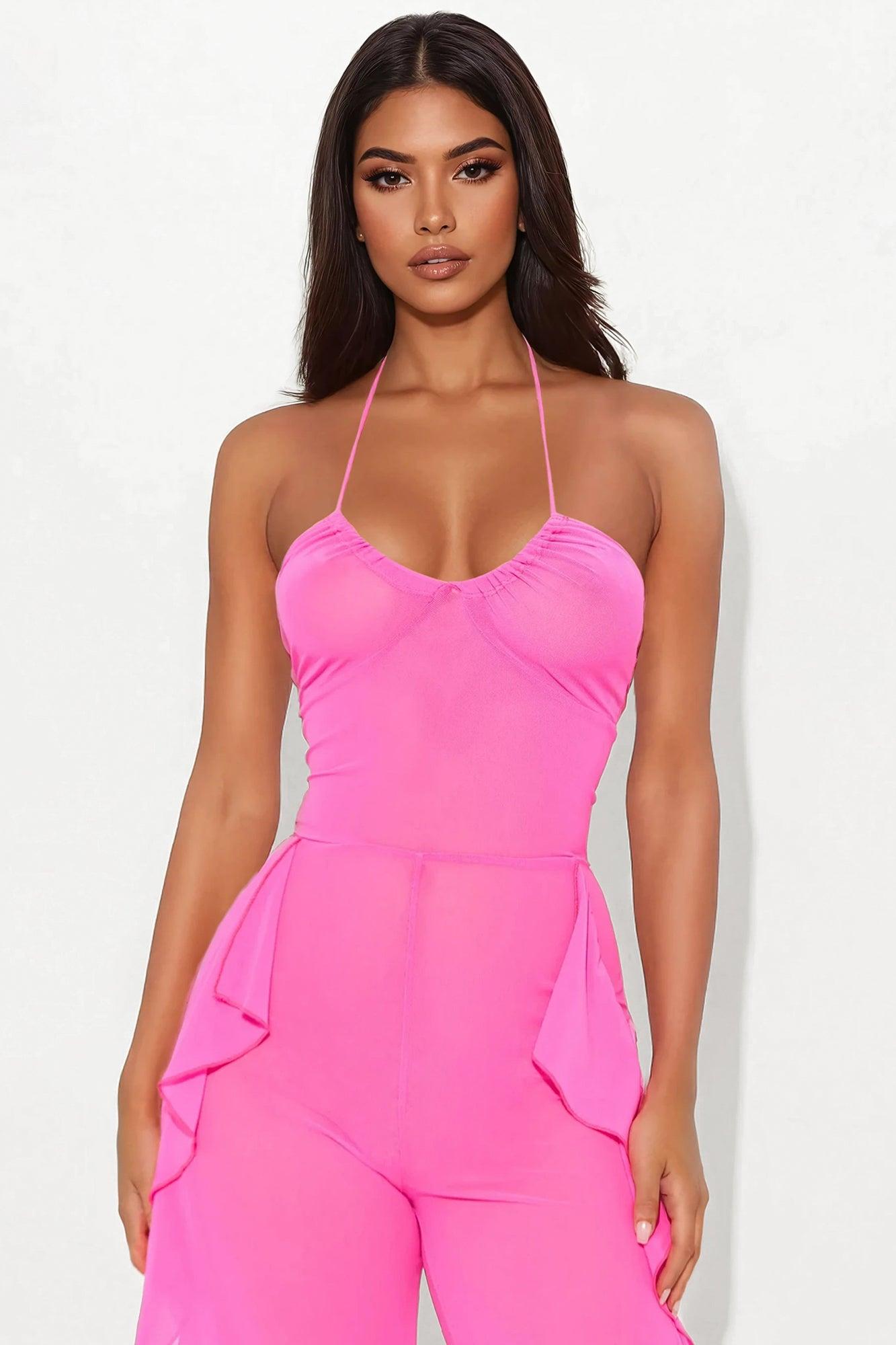Electric Feeling Mesh Jumpsuit - Pink Product Image