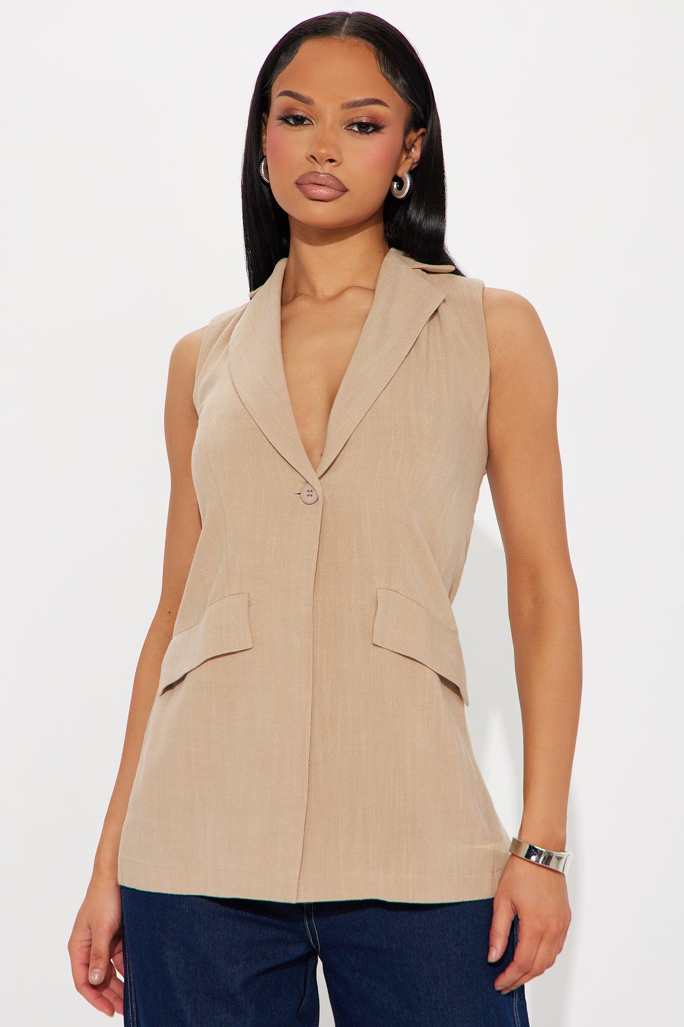 Azani Linen Vest - Taupe Product Image