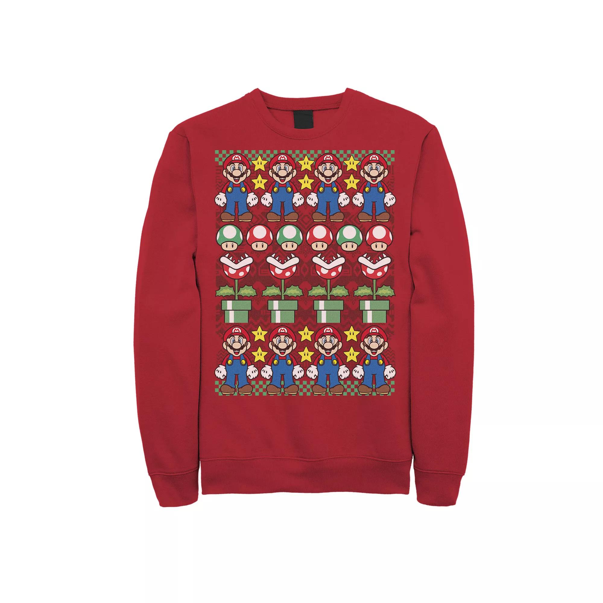 Men's Nintendo Super Mario Character Stack Ugly Christmas Sweater Style Sweatshirt,  Product Image
