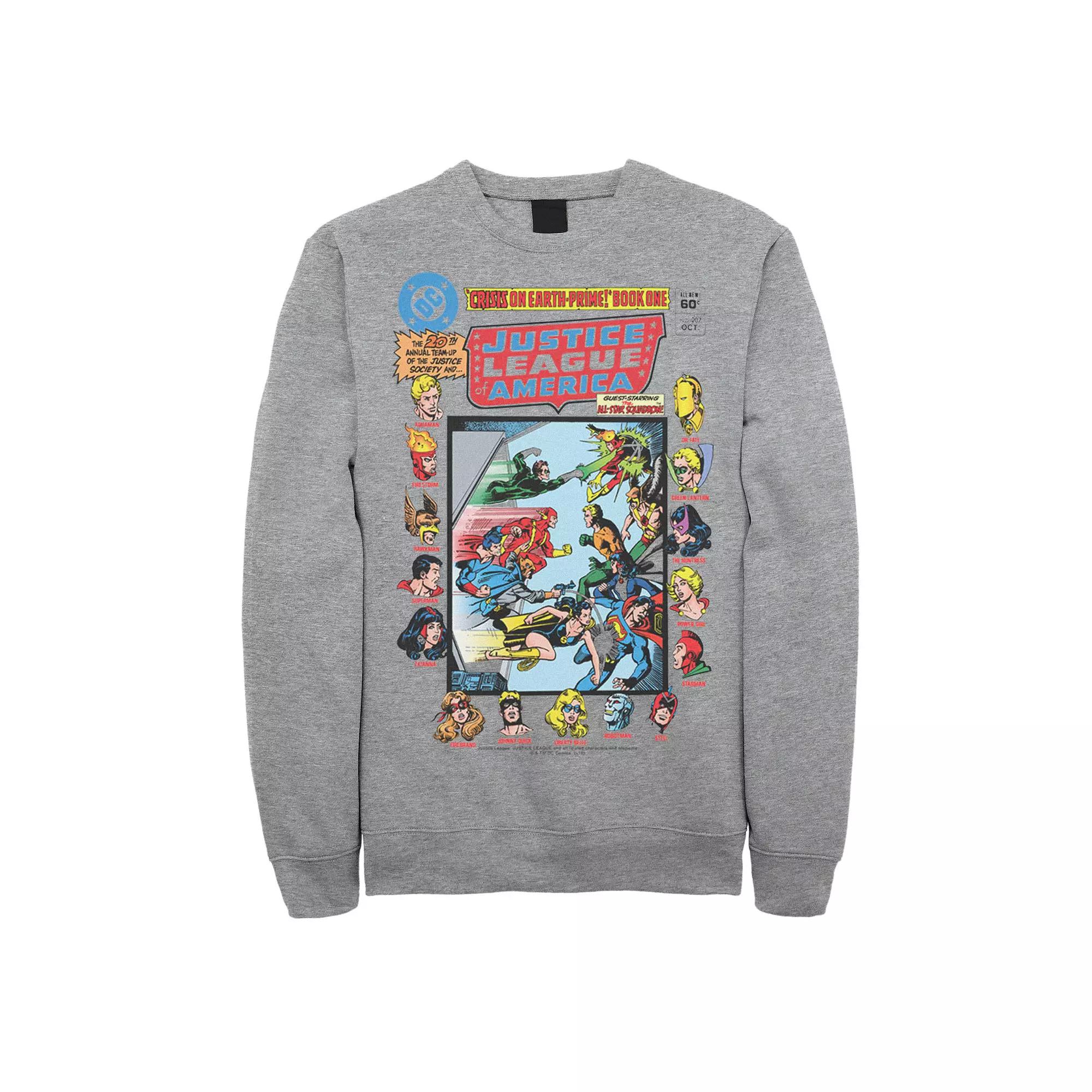 Men's Justice League Crisis On Earth Vintage Cover Sweatshirt,  Product Image