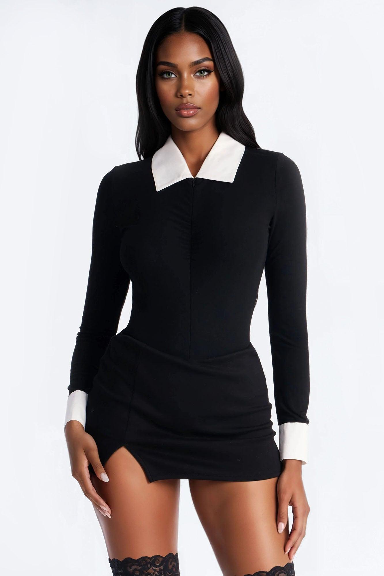 Ultimatum Collared Long Sleeve Bodysuit - Black/combo Female Product Image