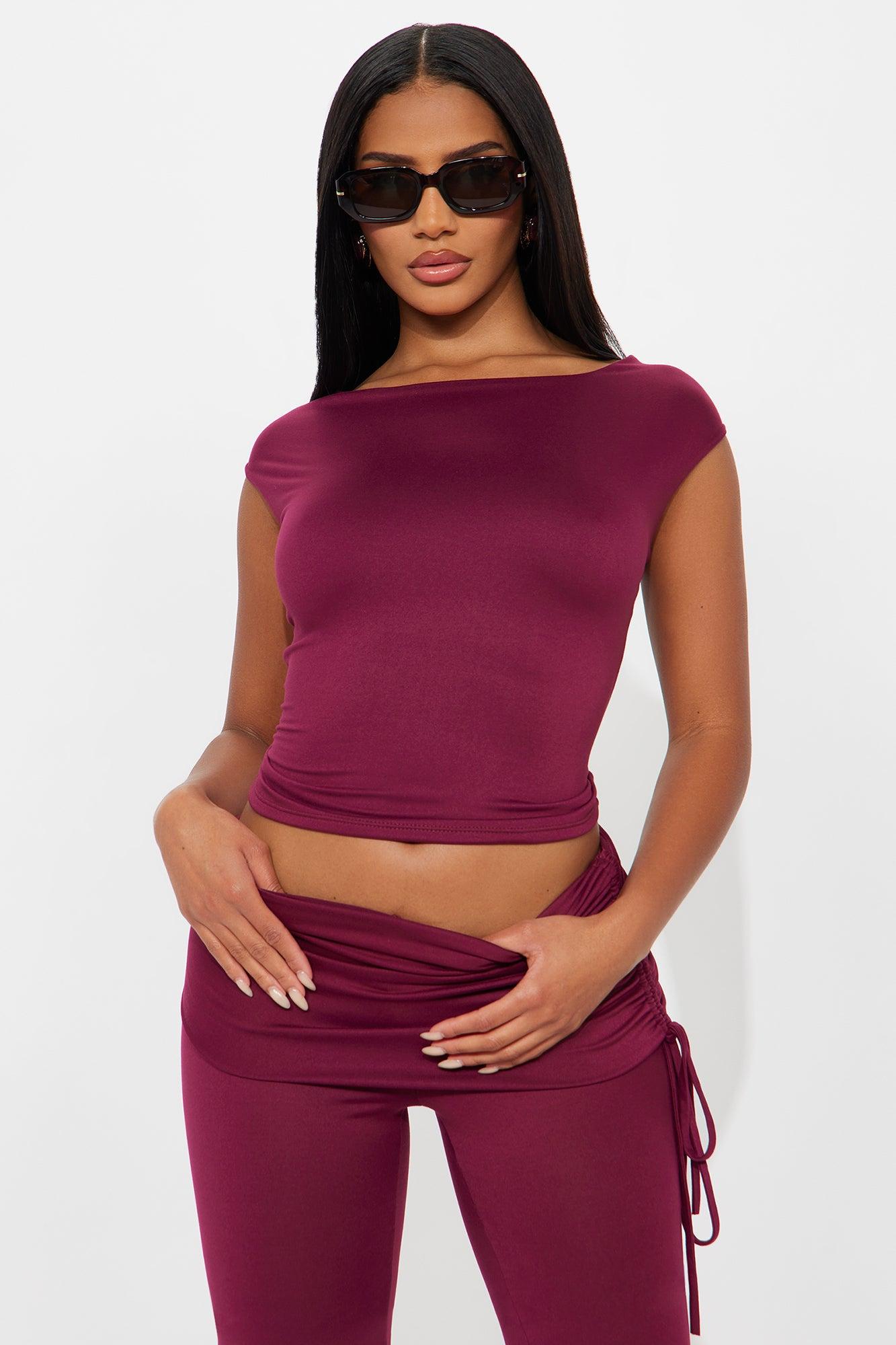 Looking Back Backless Pant Set - Burgundy Female Product Image