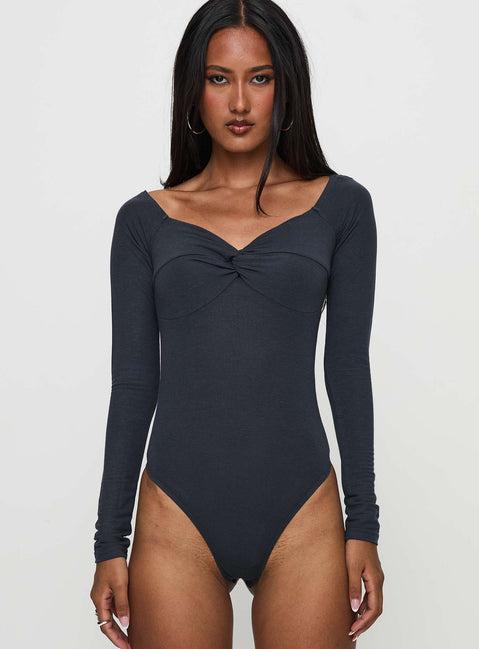 Heart Mend Long Sleeve Off The Shoulder Bodysuit Blue Product Image