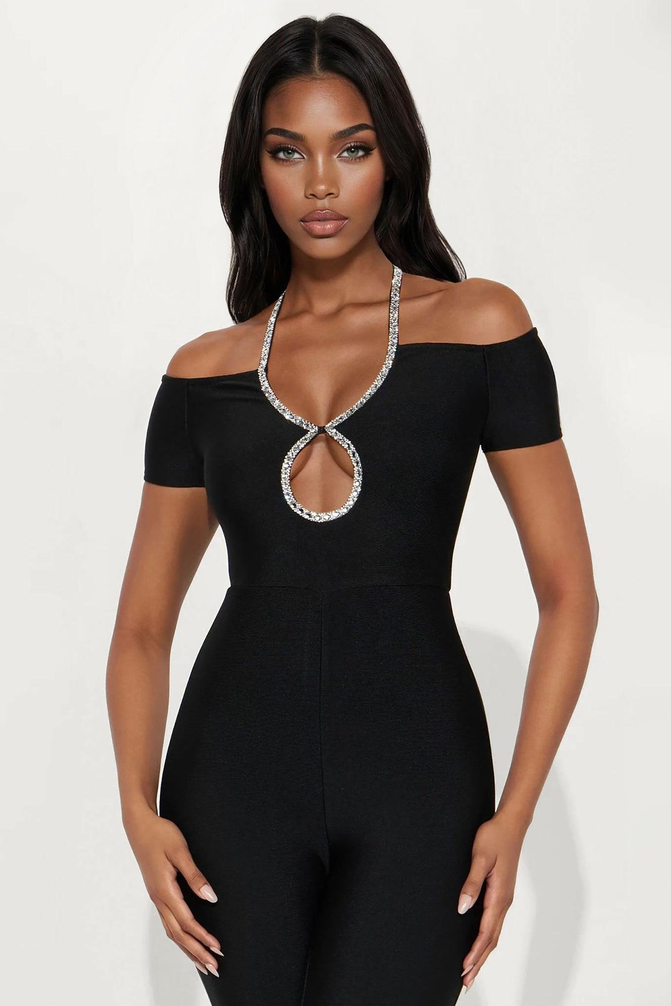 Sienna Bandage Off Shoulder Jumpsuit - Black Female Product Image