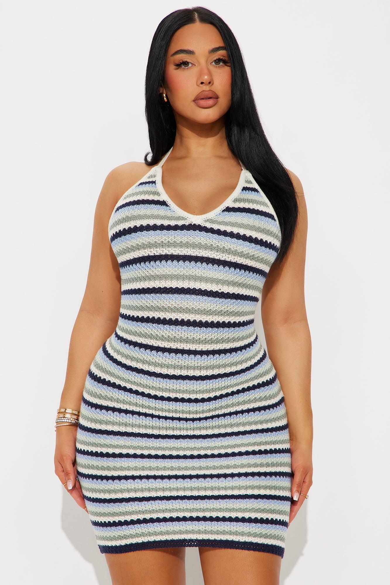 Joelly Striped Crochet Mini Dress - Blue/combo Product Image
