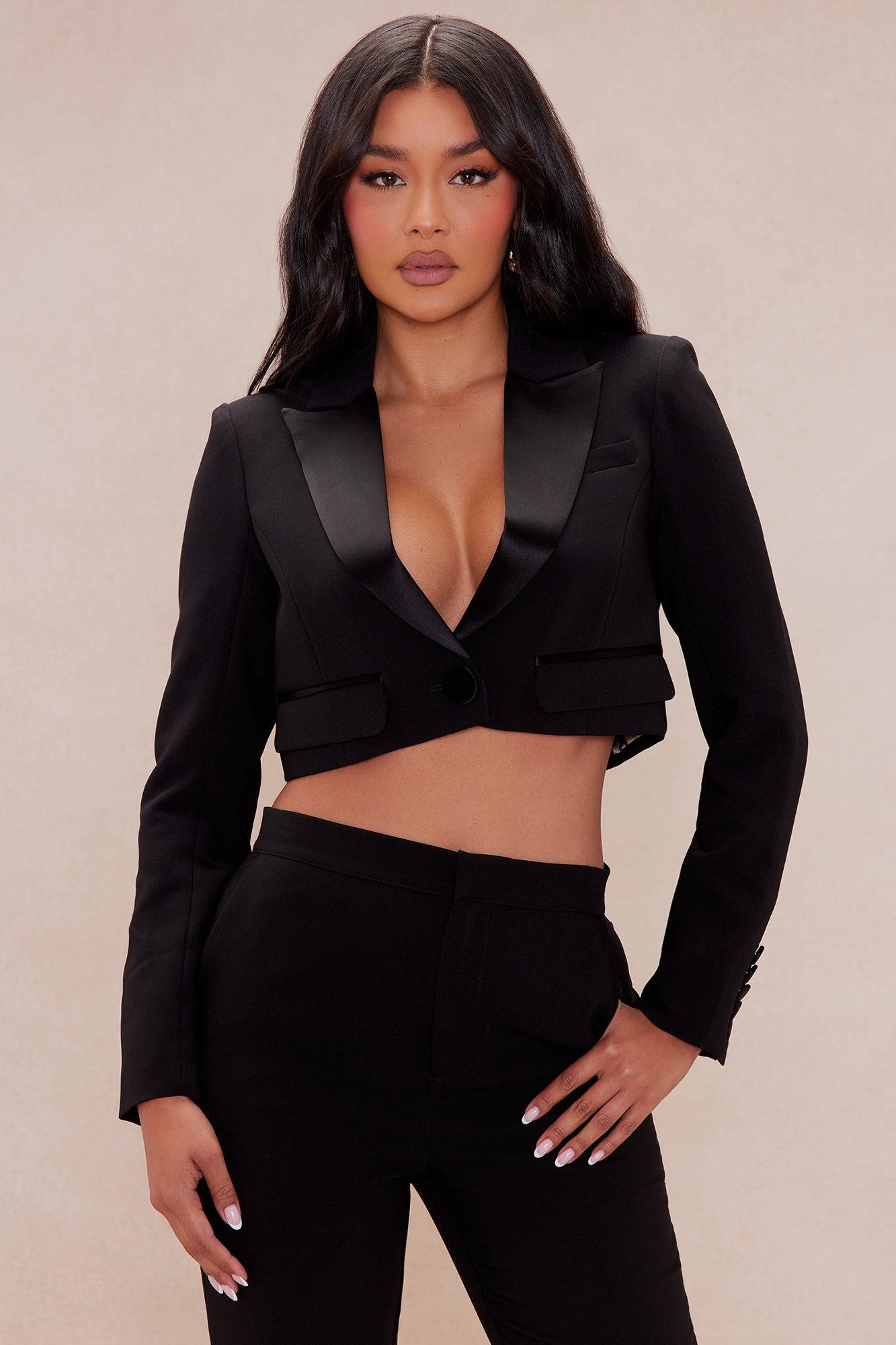 Daisy Cropped Blazer Suit Set - Black Product Image