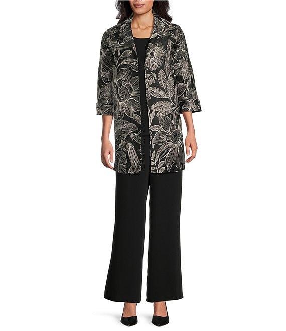 Caroline Rose Exotic Floral Embroidered Jacquard Spread Collar 3/4 Sleeve Statement Jacket Product Image