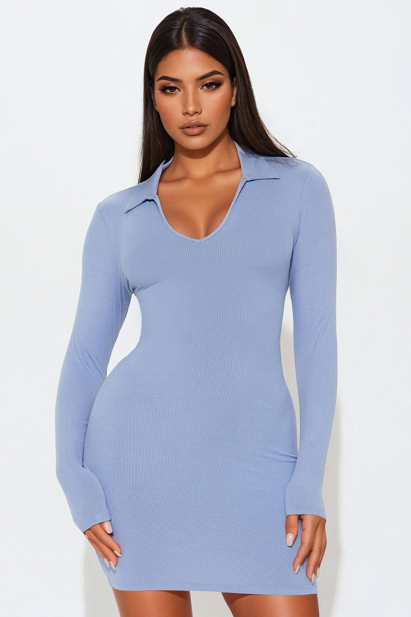 Vivianna Long Sleeve Mini Dress - Blue Product Image