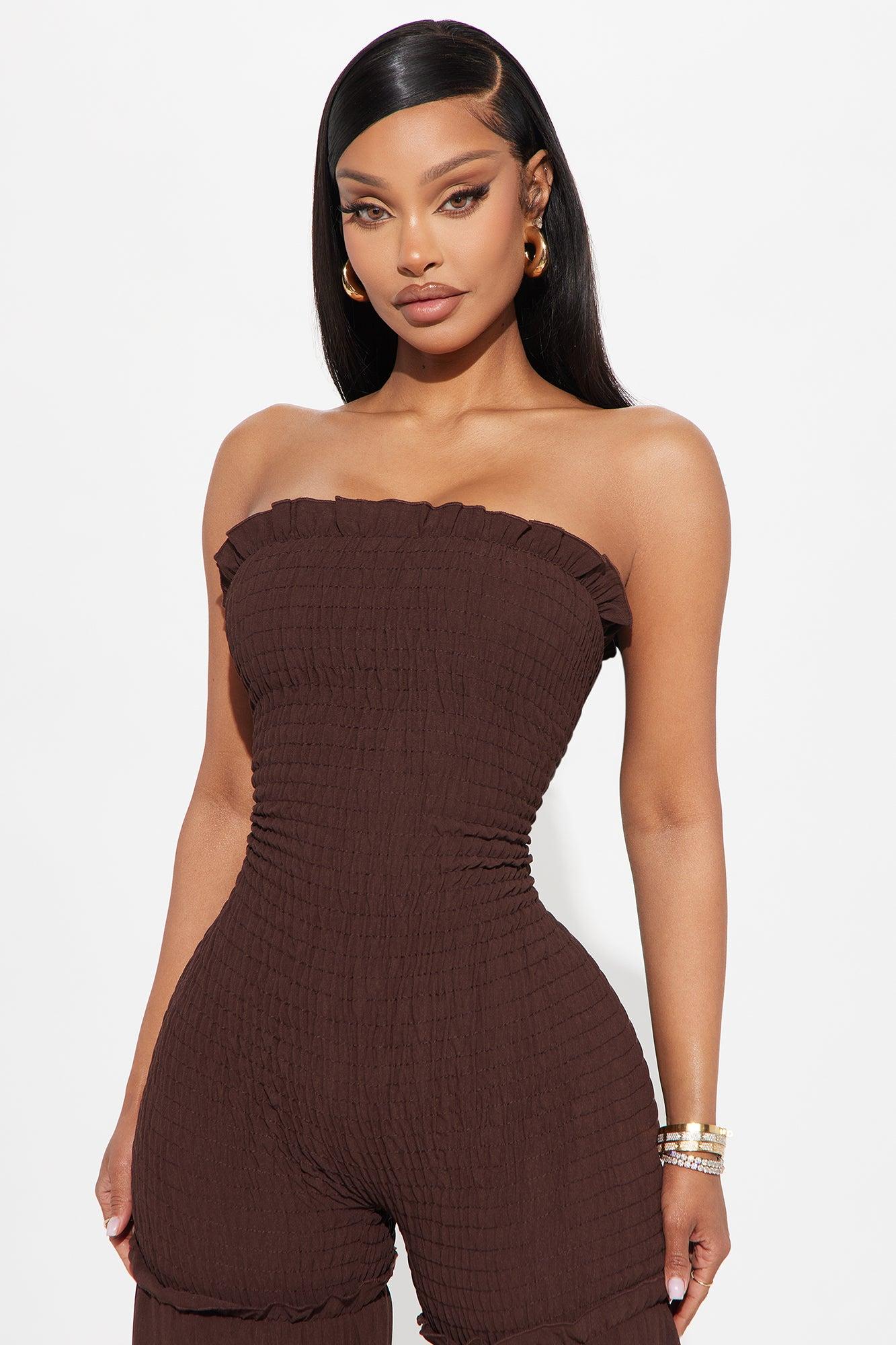 Lunaria Smocked Jumpsuit - Chocolate Product Image