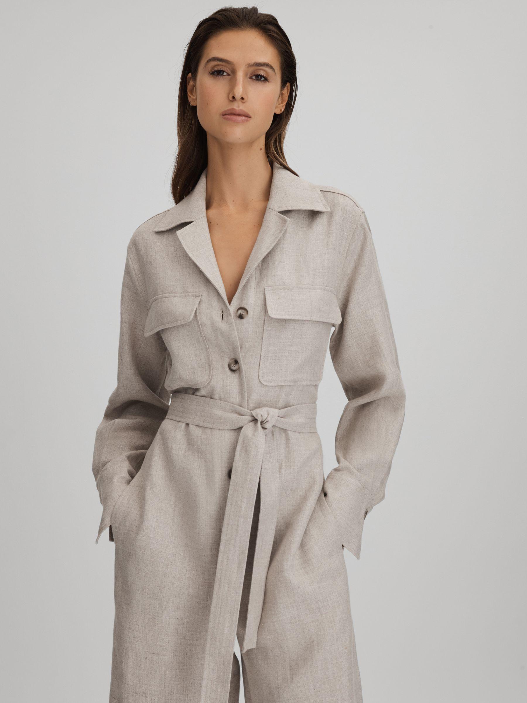 Linen Wide Leg Jumpsuit in Neutral Product Image