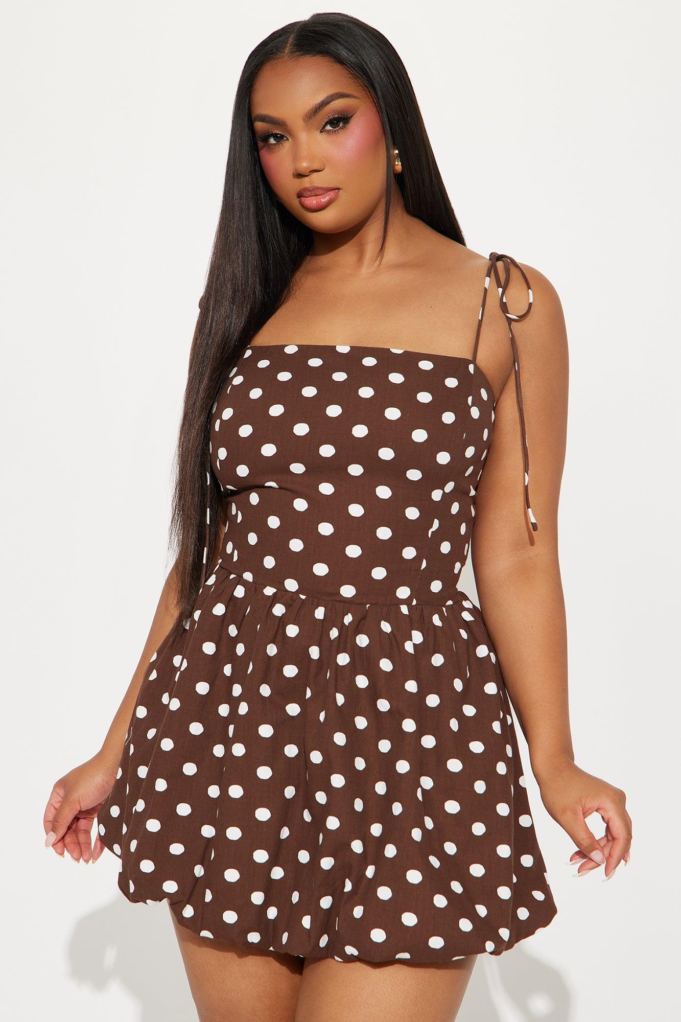Patrice Polka Dot Bubble Micro Mini Dress - Chocolate Product Image
