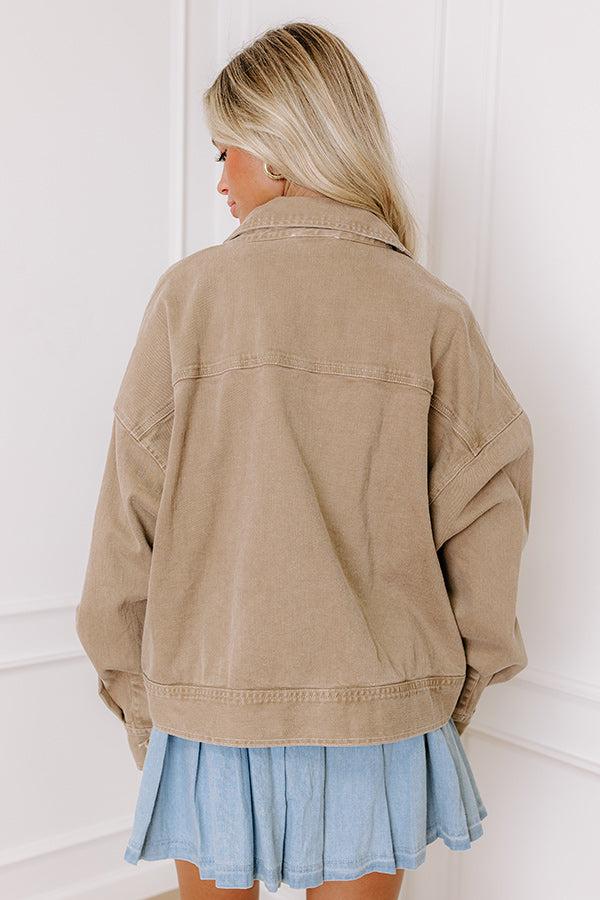 Fact Or Fiction Denim Jacket In Warm Taupe Product Image