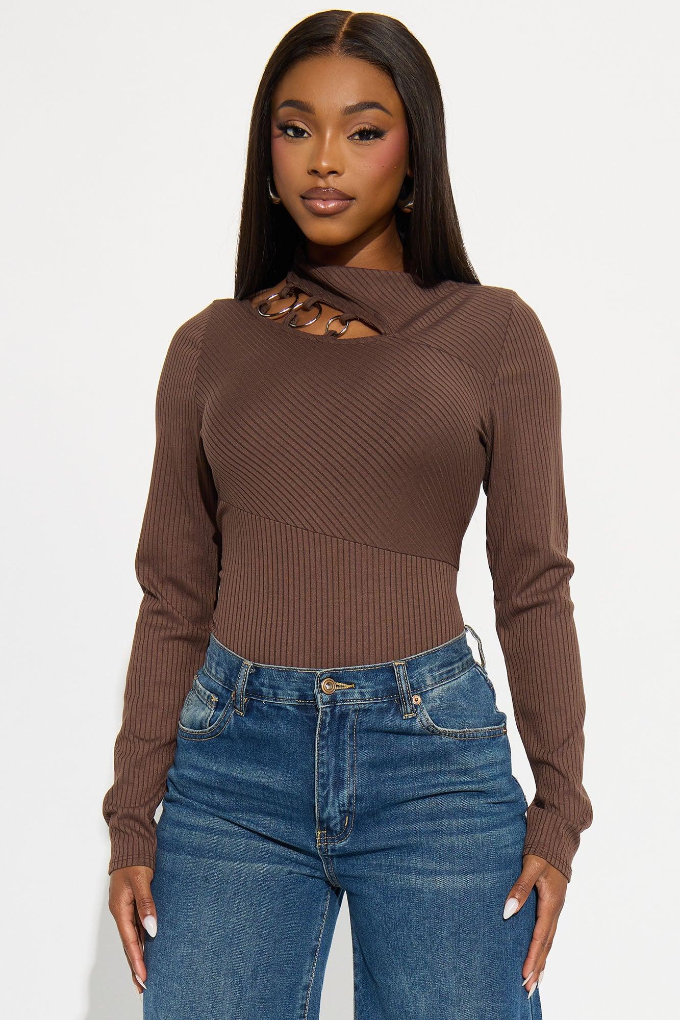 Chelsea Cut Out Ribbed Bodysuit - Brown Female Product Image