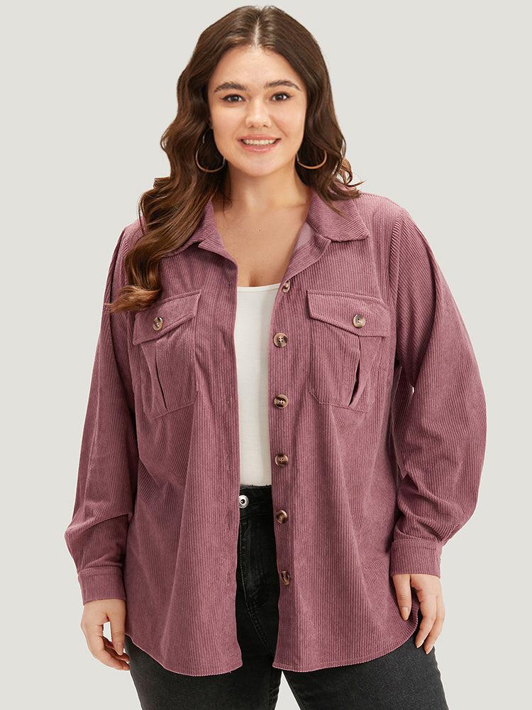 Plain Texture Pocket Button Through Shirt Collar Coat Female Product Image