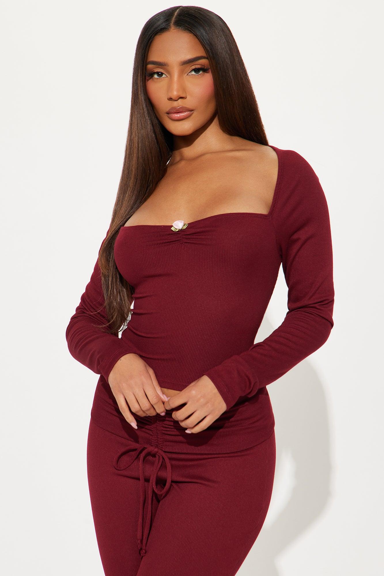 Aurora Ribbed Pant Set - Burgundy Product Image