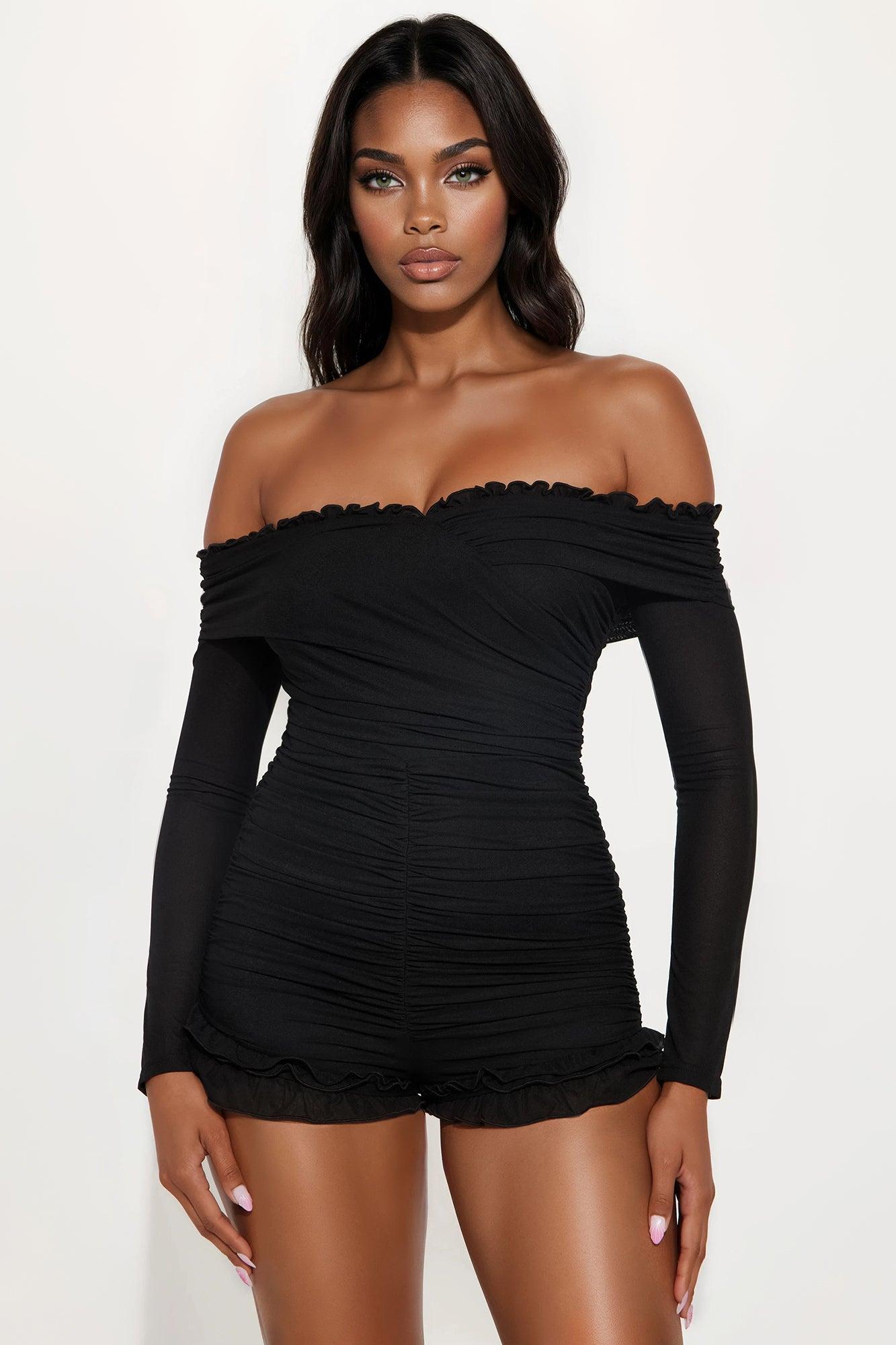 Jayla Off The Shoulder Romper - Black Female Product Image