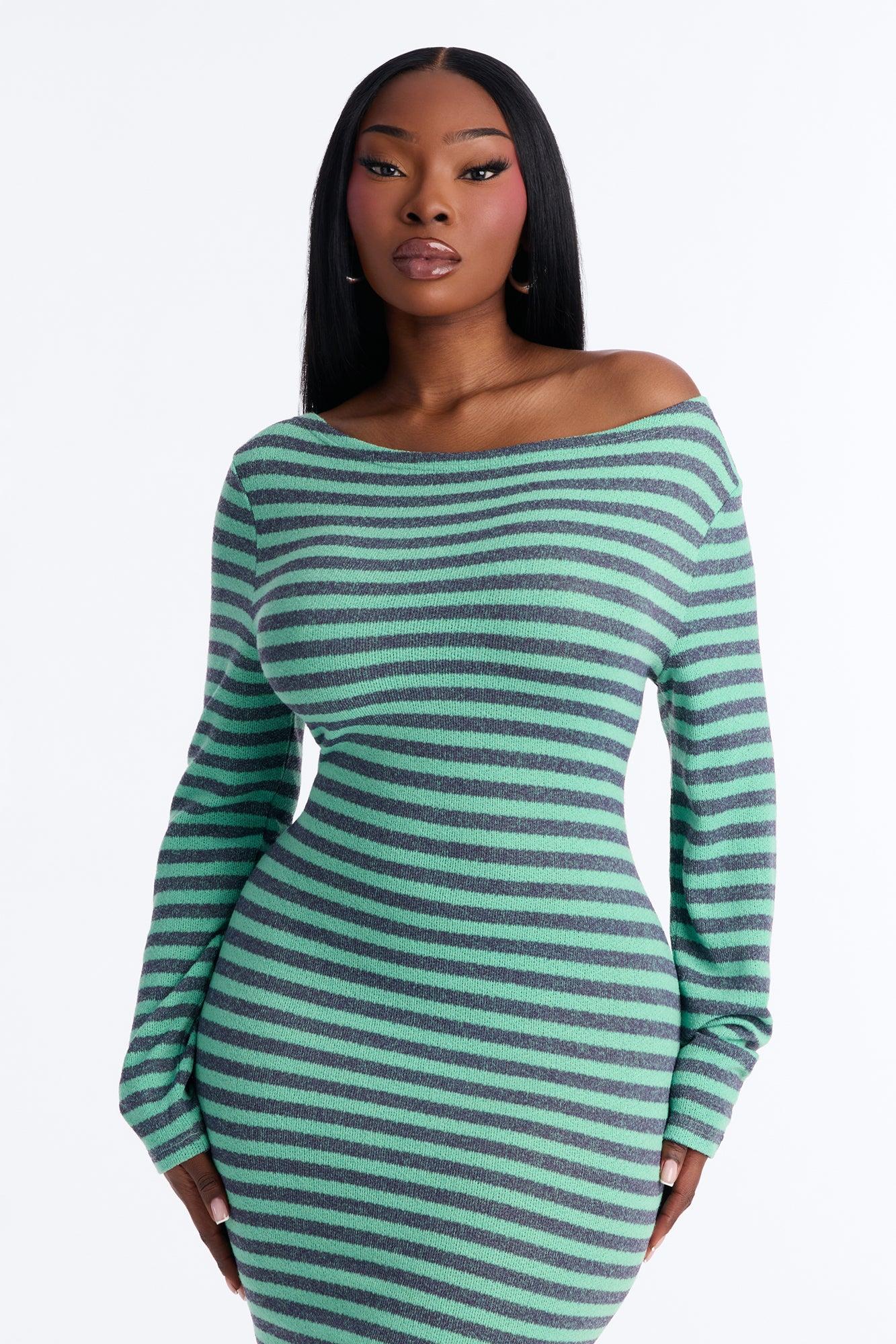 Chelly Striped Sweater Micro Mini Dress - Mint/combo Female Product Image