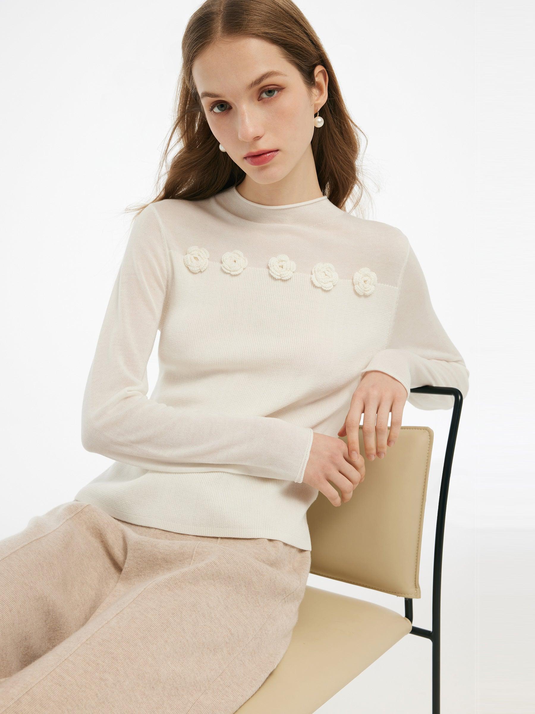 Tencel Wool Blend Women Flower Knit Top Product Image