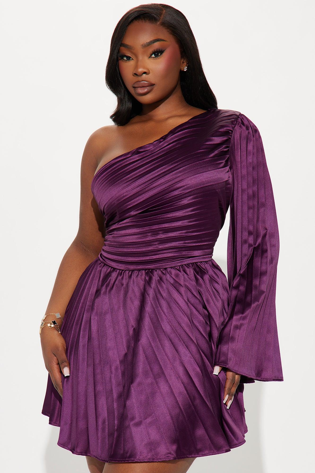 Molly Pleated Mini Dress - Plum Product Image