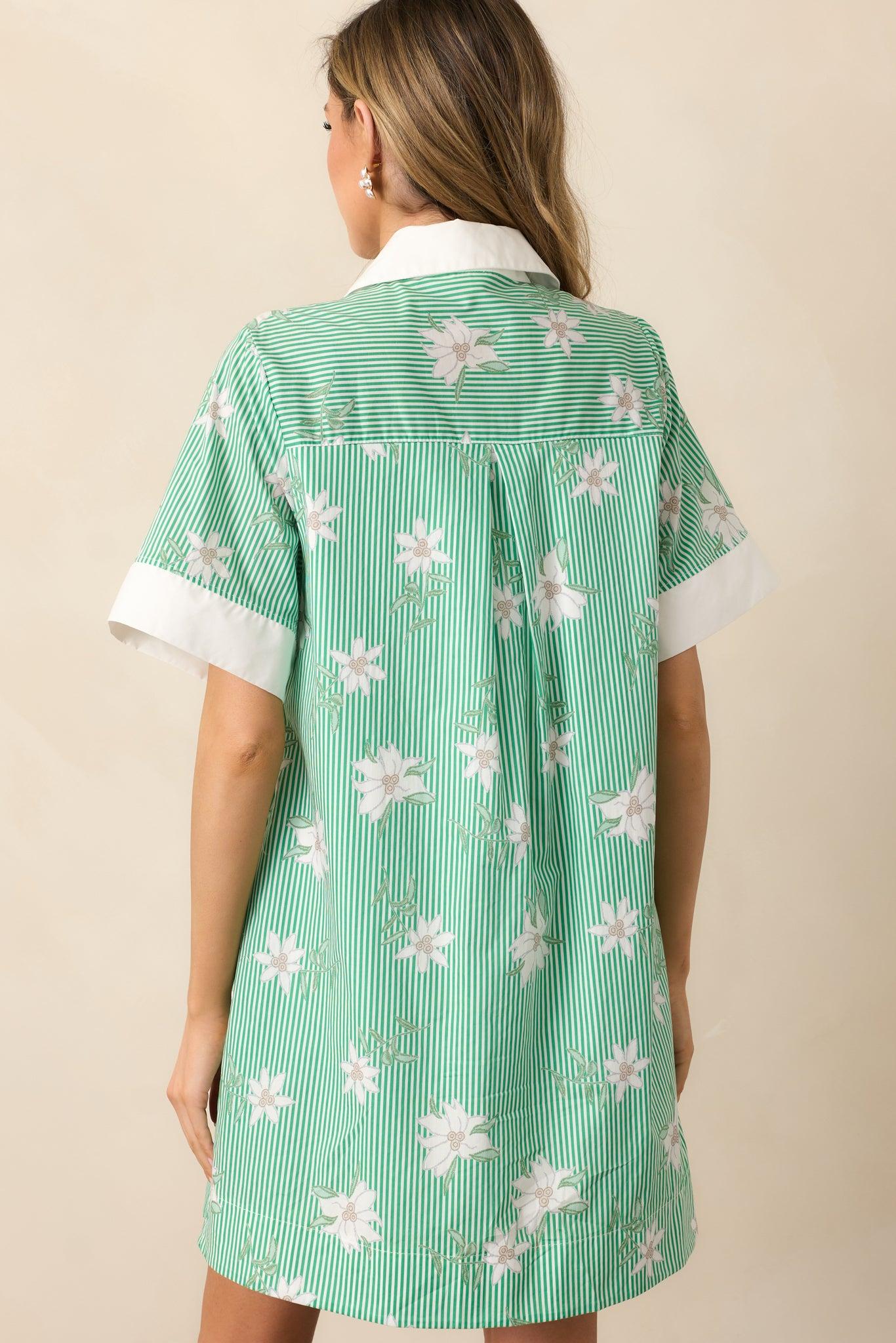 Lunch In The City Green Floral Cotton Mini Shirt Dress Product Image