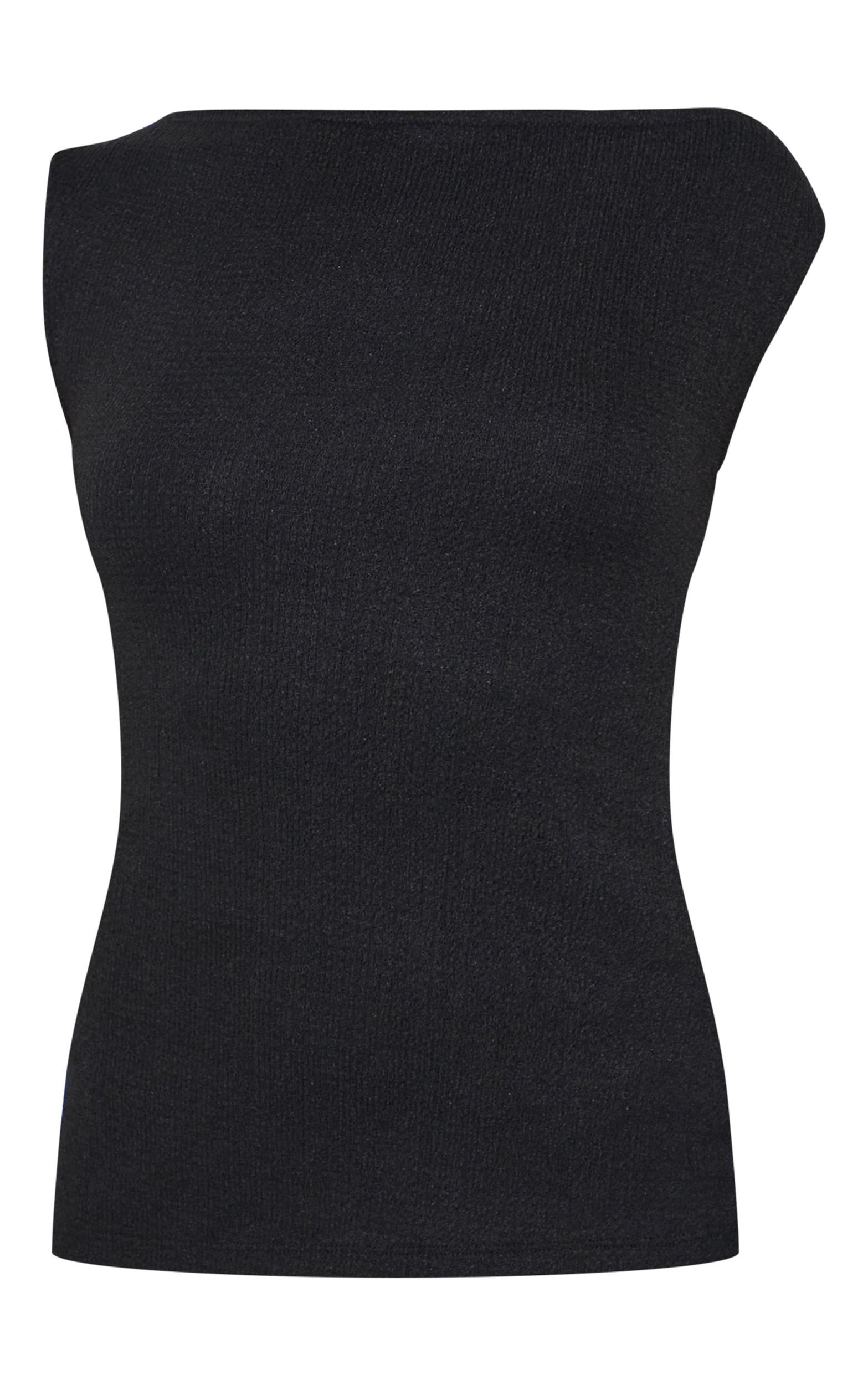  Black Textured Rib Bardot Long Top Product Image