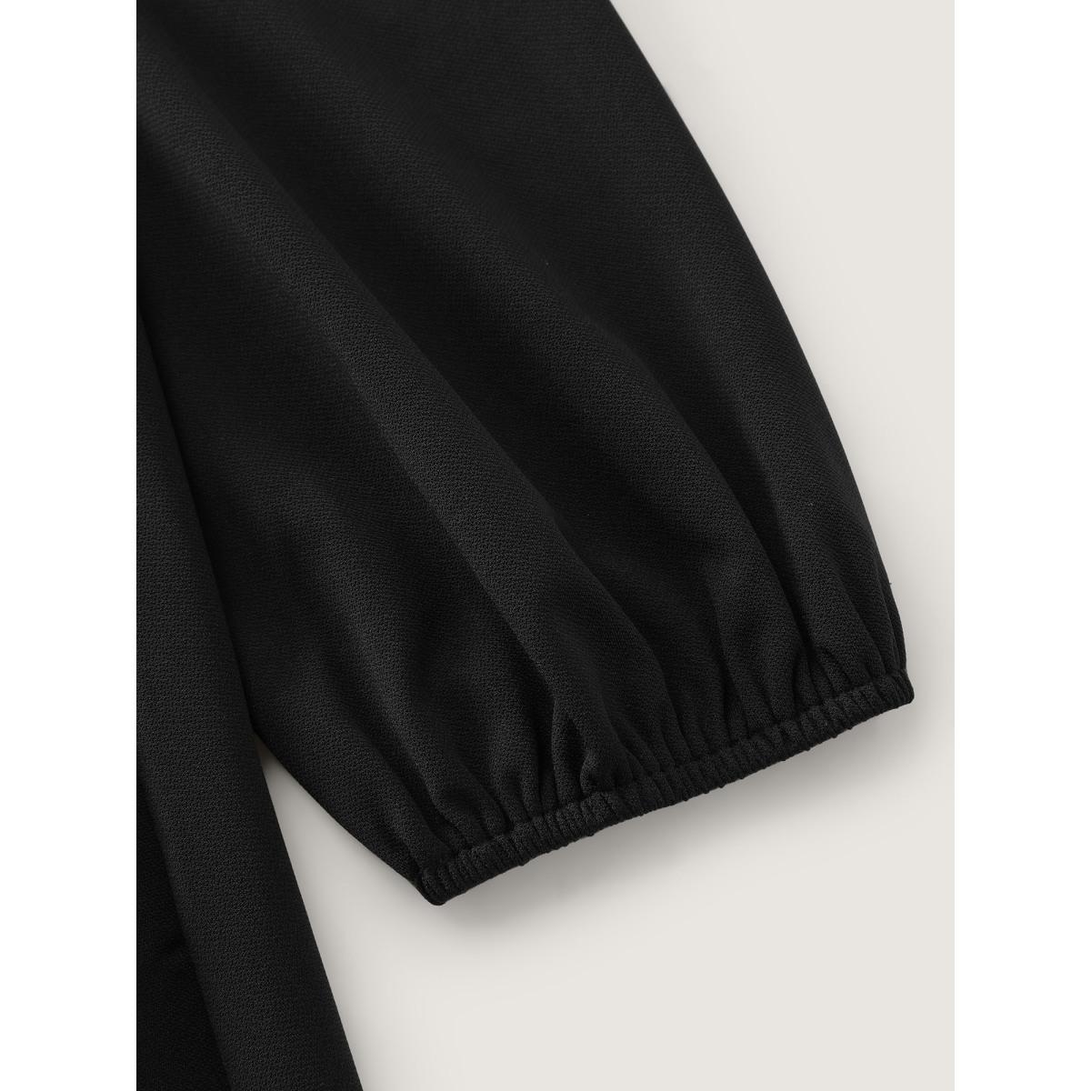 Plus Size Sequin Embroidery Waist-Defining Pocket Knee Dress Black Women Party&Cocktail Asymmetrical Neck Long Sleeve Curvy BloomChic 14-16/1X Product Image