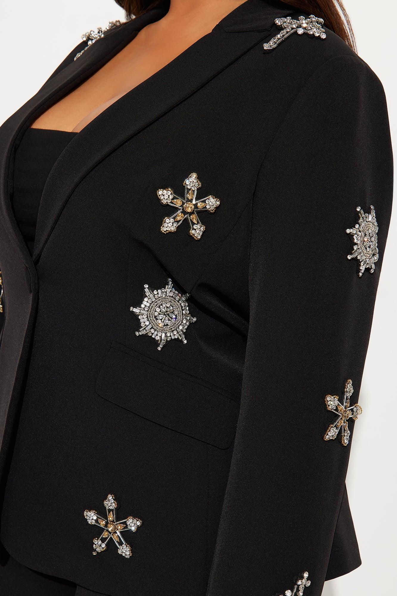 Star Studded Blazer Pant Set - Black Product Image