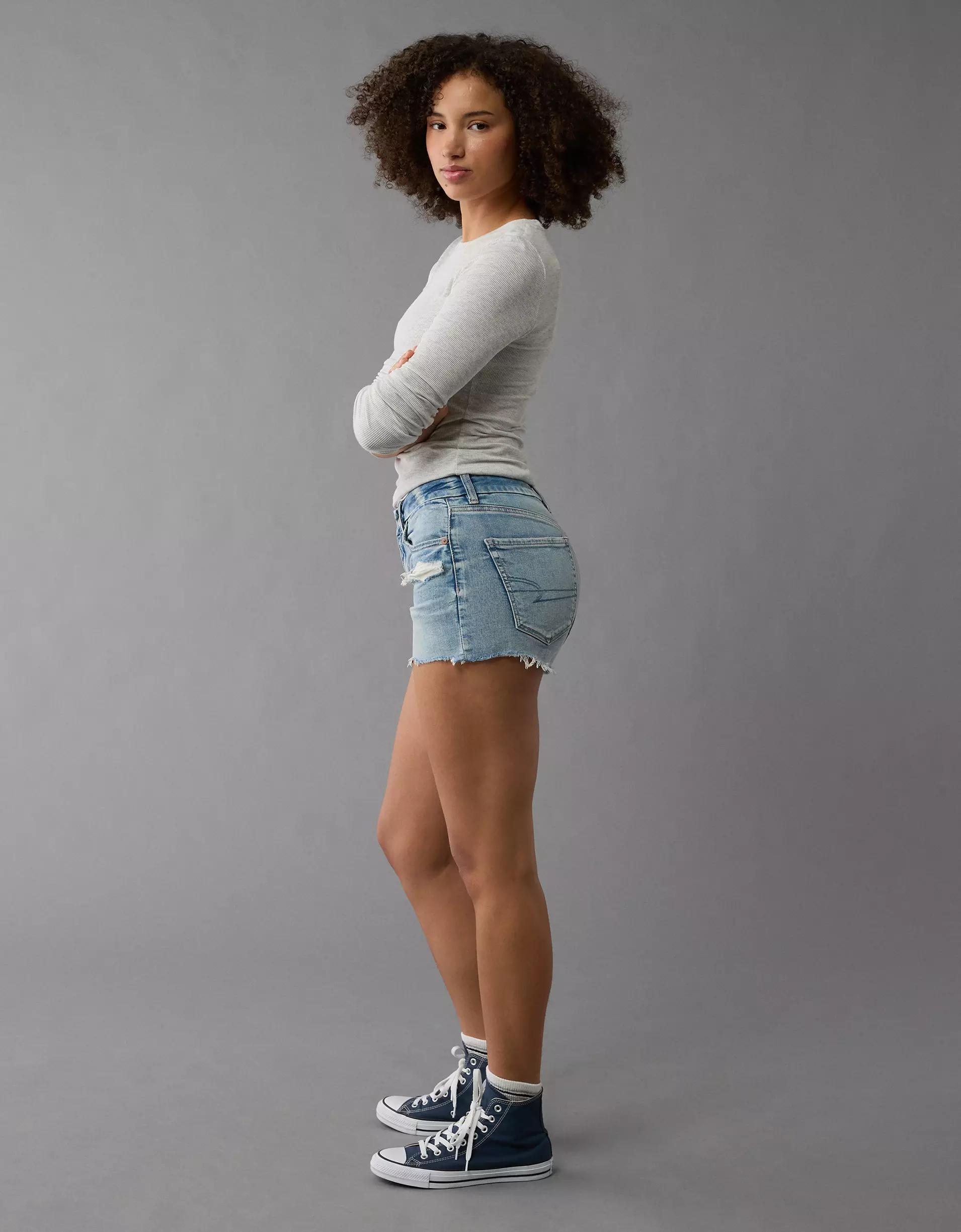 AE Next Level Curvy Ripped High-Waisted Denim Short Short Product Image