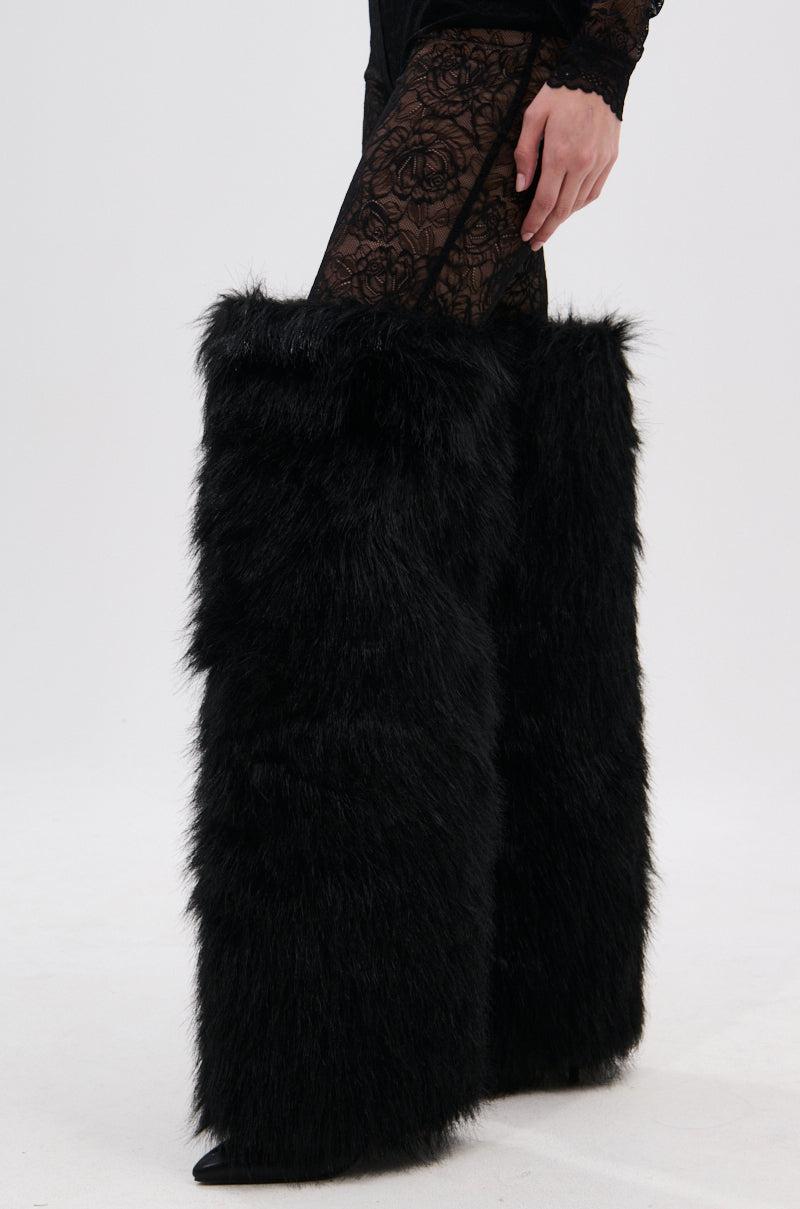 AZALEA WANG LANGLEYE BLACK THIGH HIGH FUR LUXE BOOT Product Image