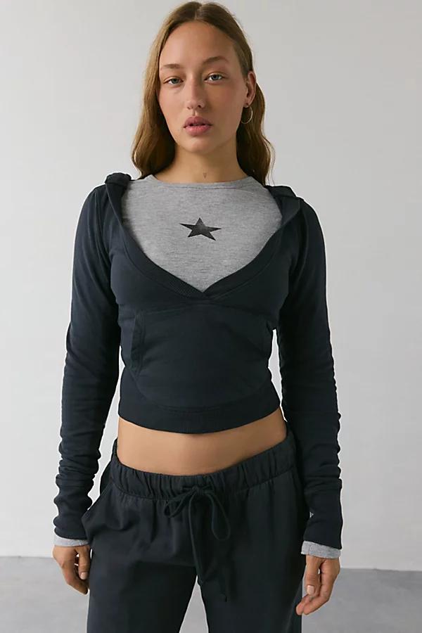 Out From Under Lived In V-Neck Cropped Hoodie Sweatshirt Womens at Urban Outfitters Product Image