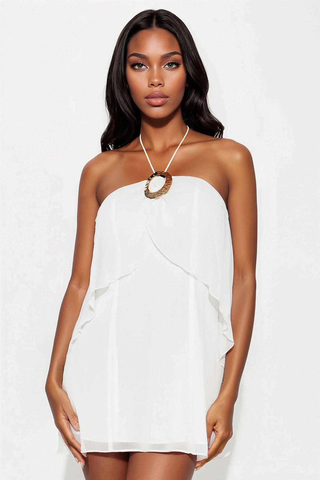 Coastal Core Chiffon Mini Dress - White Product Image