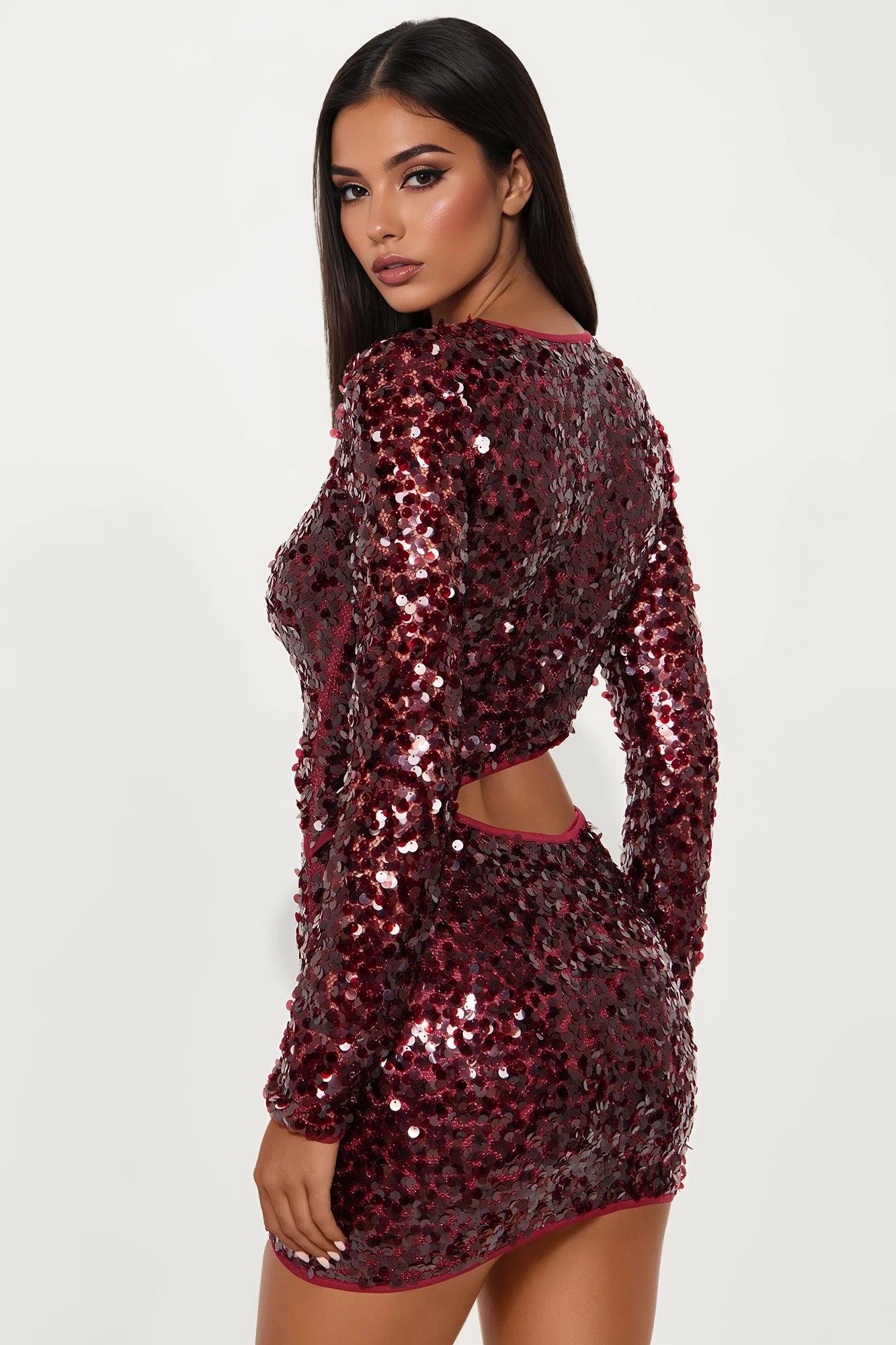 Glitz Mode Sequin Mini Dress - Wine Female Product Image