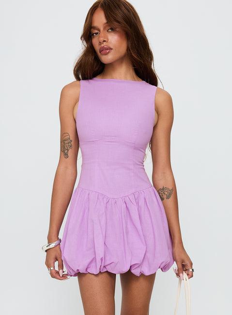 Cicely Bubble Hem Mini Dress Lilac Product Image