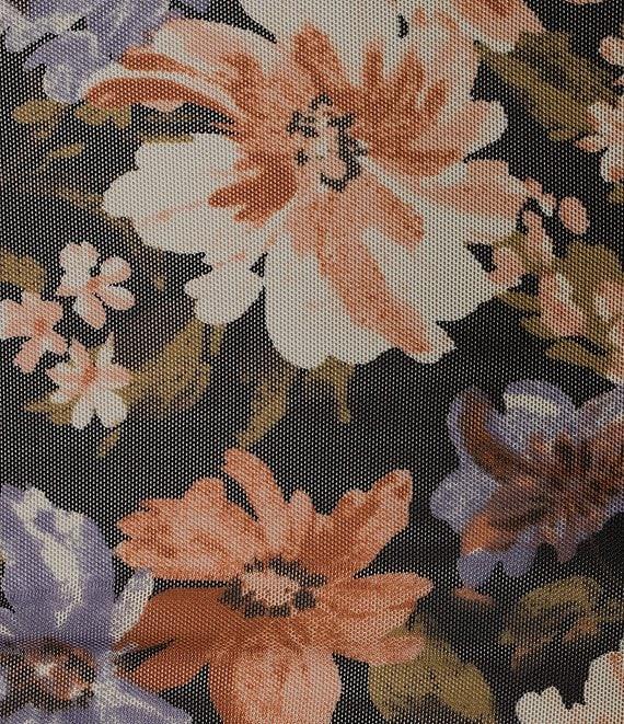 Blu Pepper Floral Printed Mesh Mock Neck Long Sleeve Top Product Image