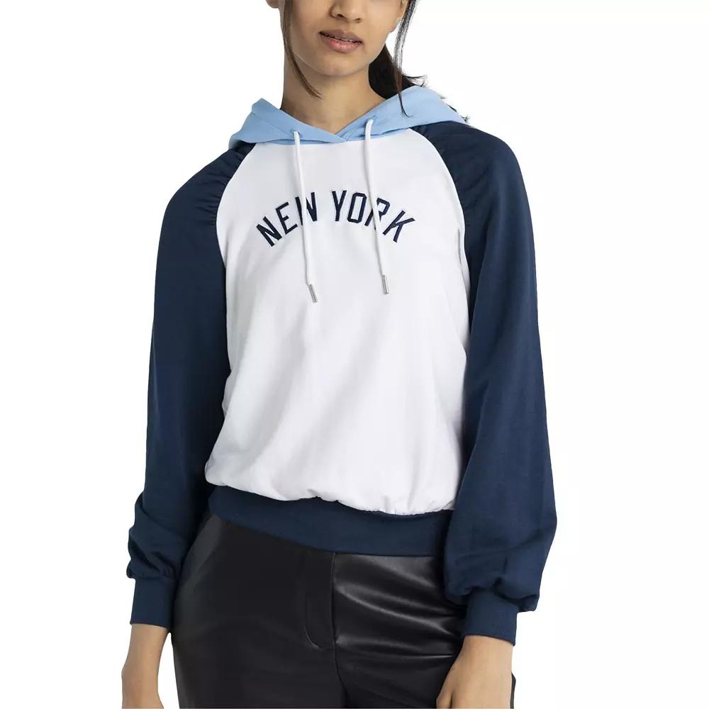 Women's Lusso White New York Yankees Marlowe Tri-Blend Raglan Pullover Hoodie, Size: Medium Product Image