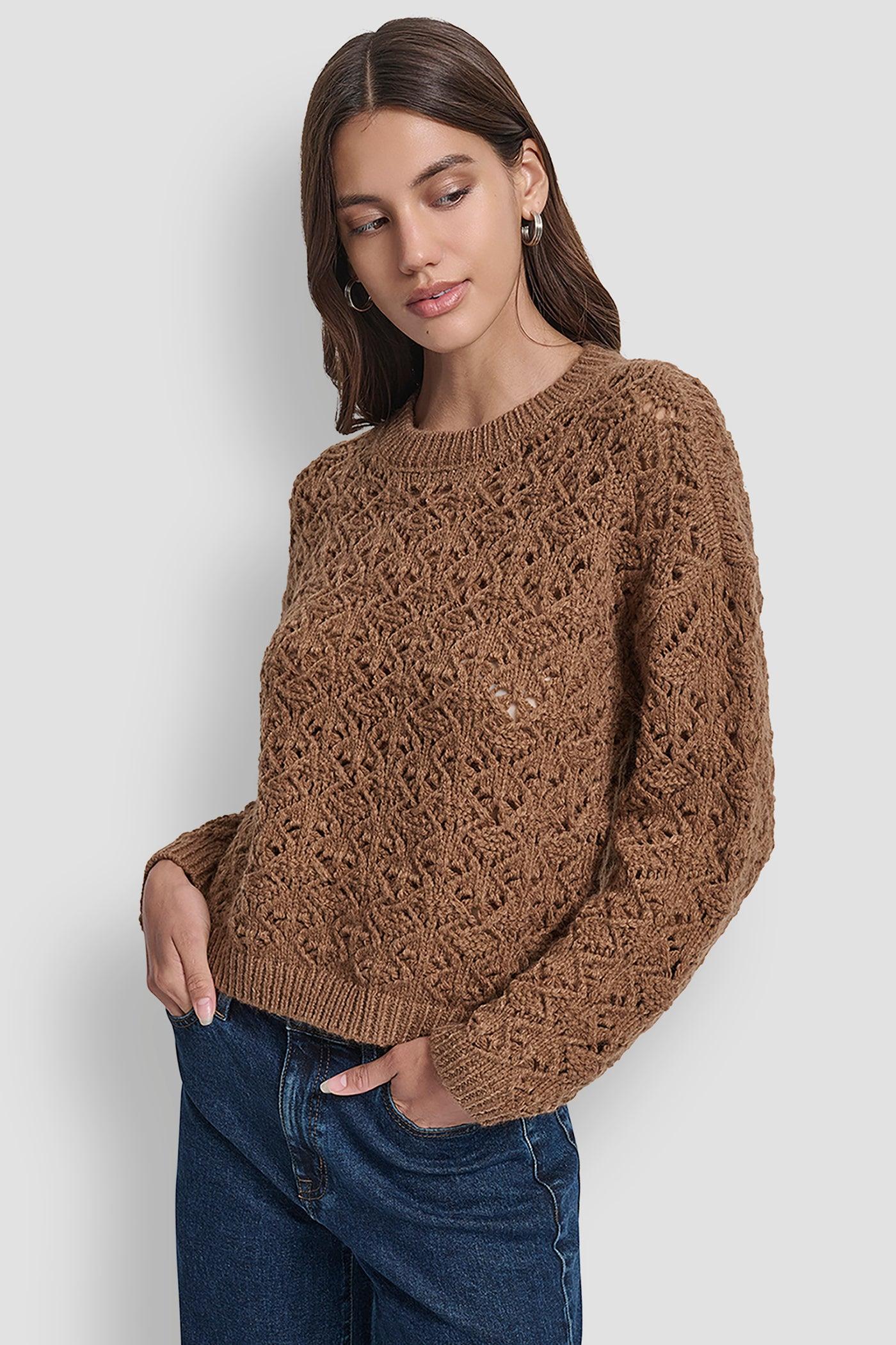 POINTELLE STITCH LONG SLEEVE CREW NECK SWEATER Product Image
