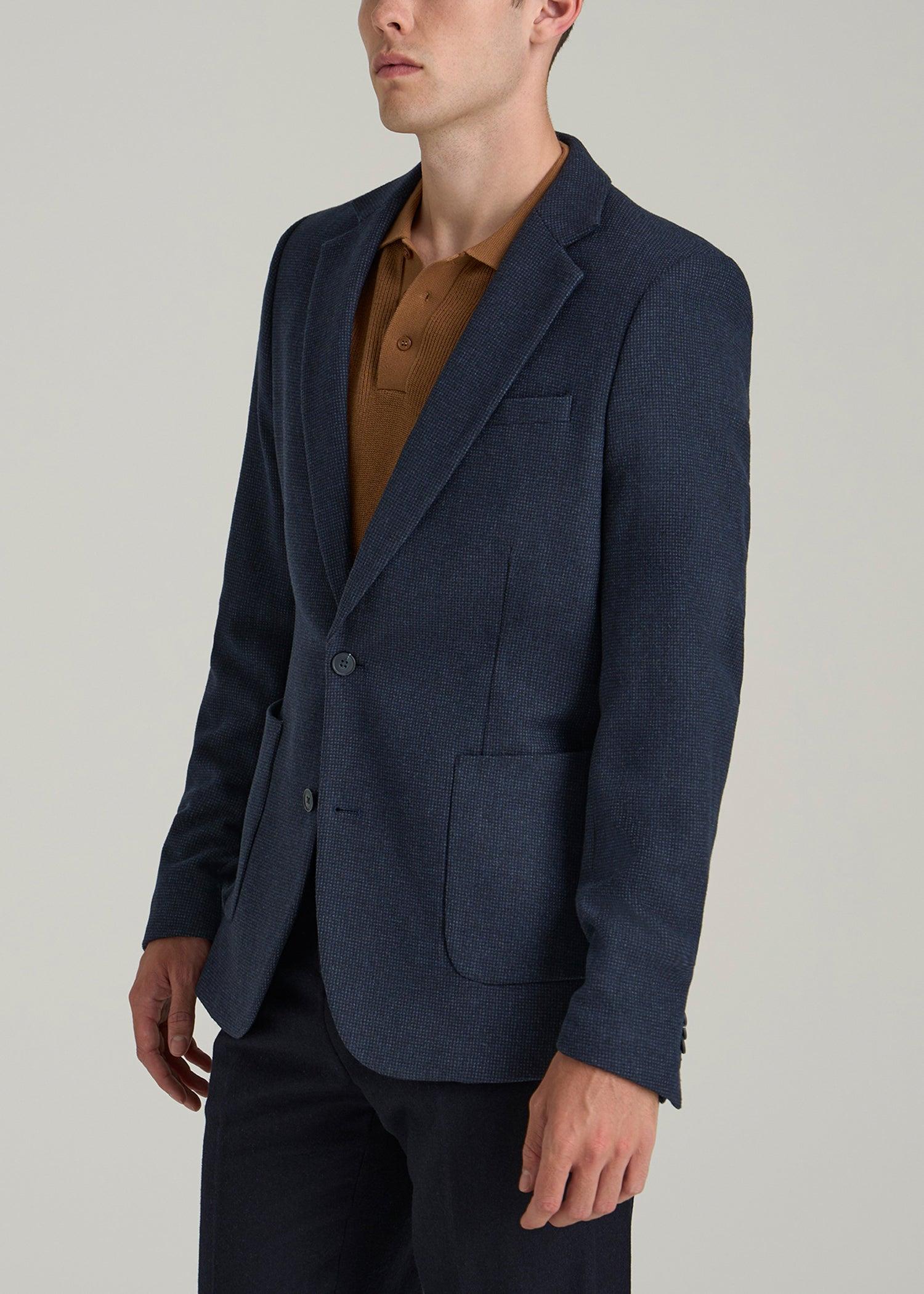 Wool Blend Blazer for Tall Men in Blue Birdseye Male Product Image