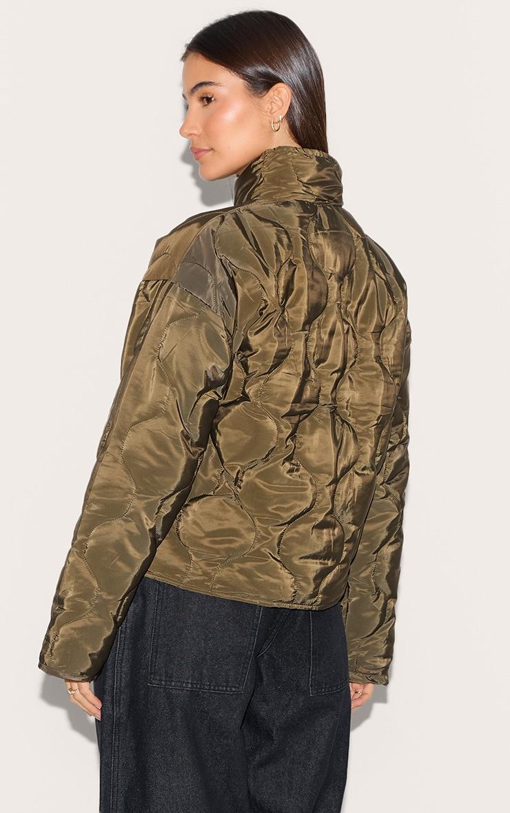  Olive Padded Wave Funnel Neck Jacket Product Image