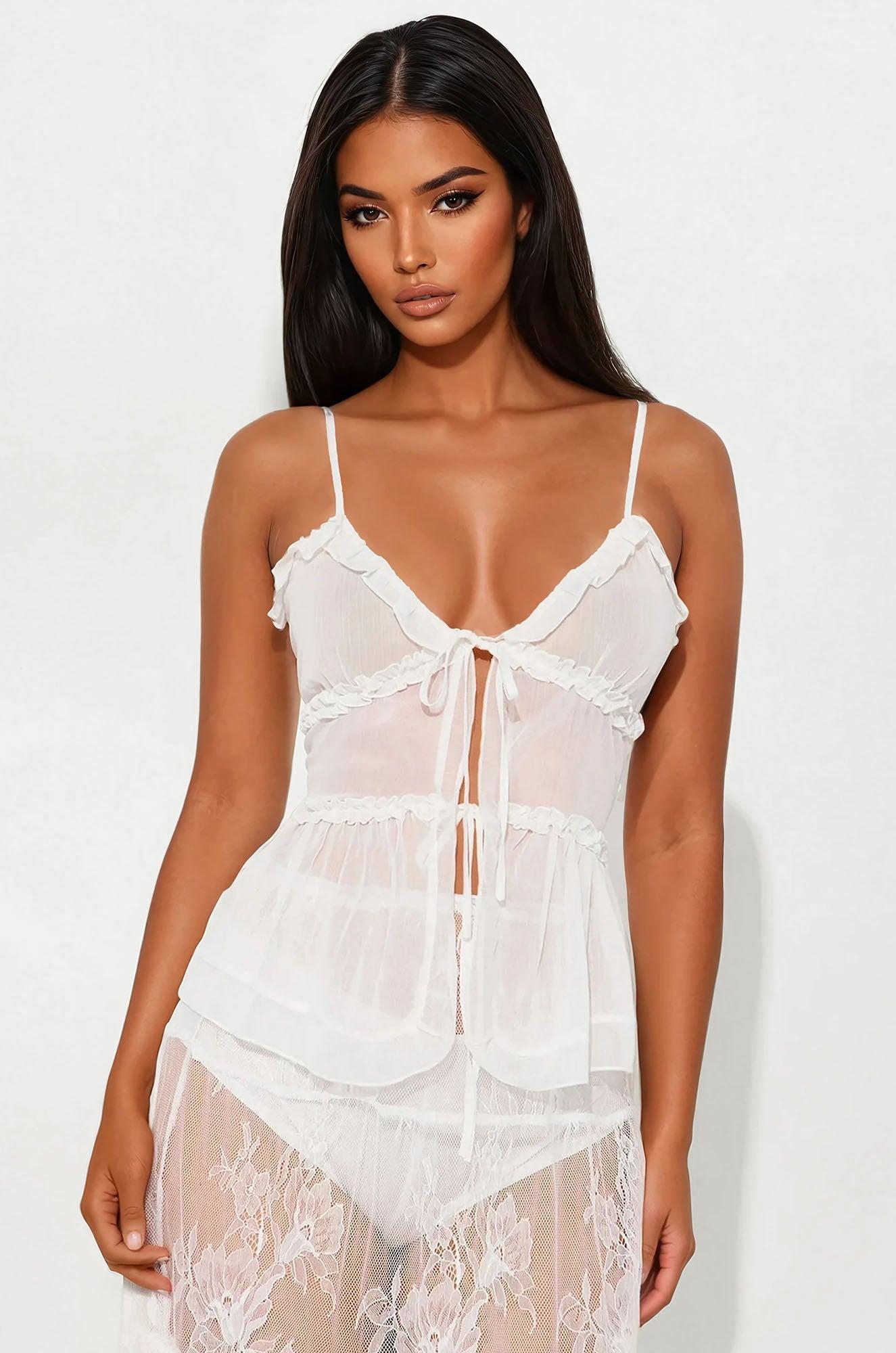 Better Together Chiffon Tie Front Top - White Female Product Image