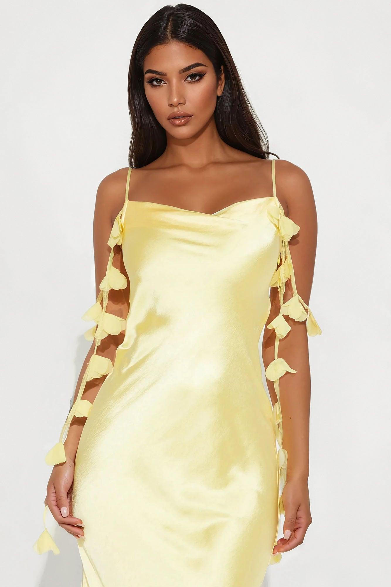 Sweet As Honey Satin Gown - Yellow Product Image