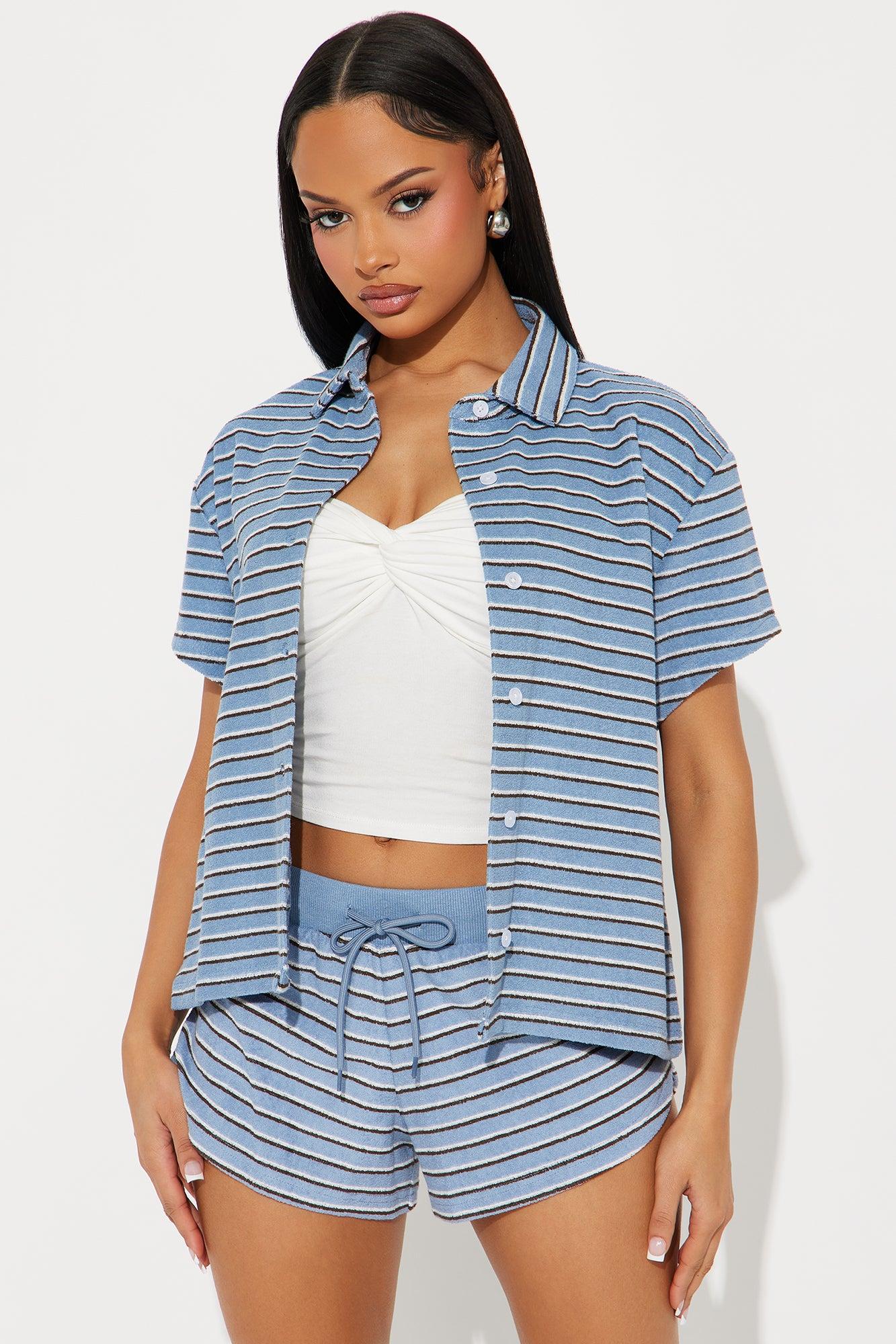 Having Fun Striped Short Set - Blue/combo Product Image