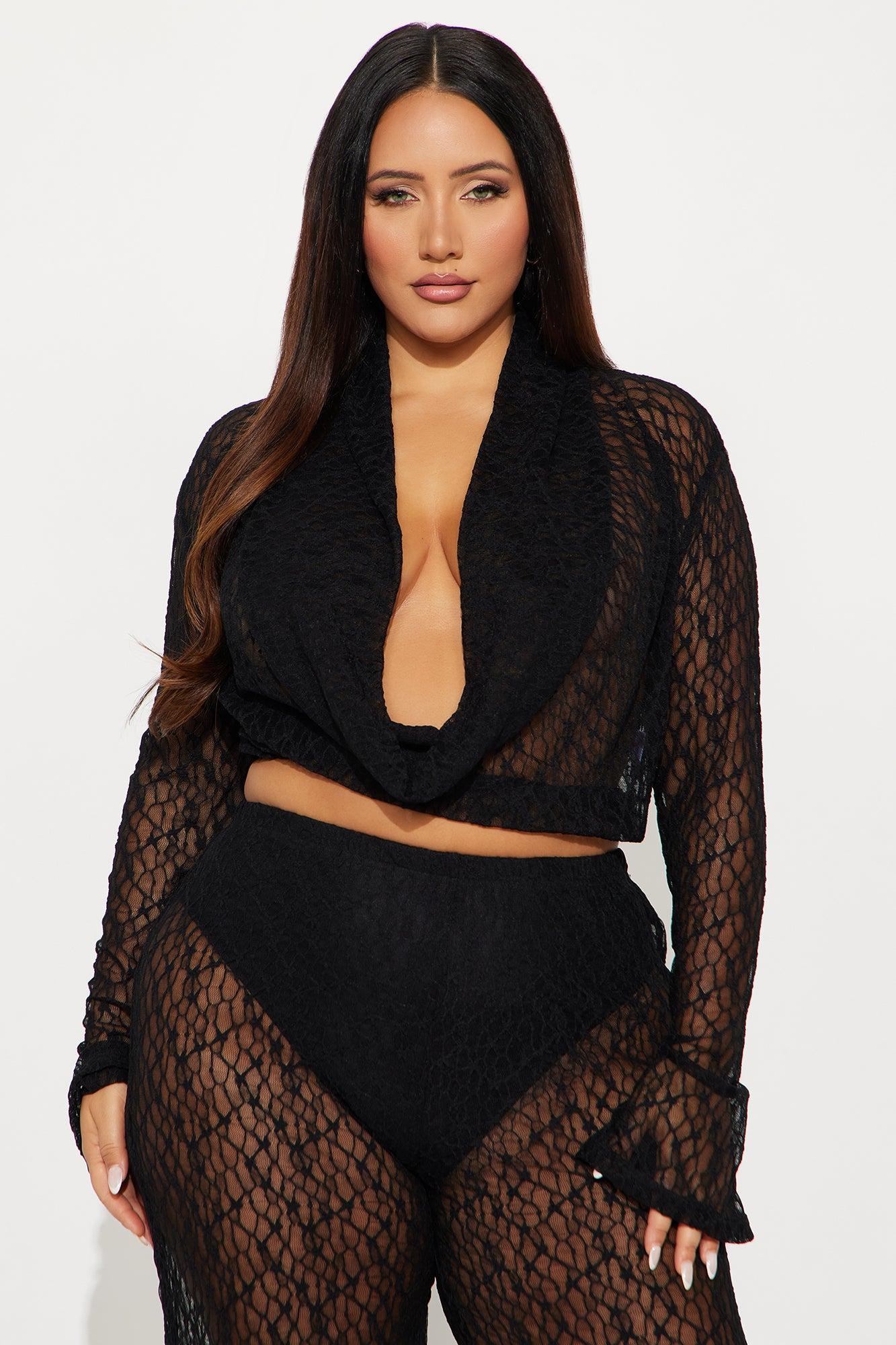 Hot Intentions Cowl Neck Lace Pant Set - Black Female Product Image