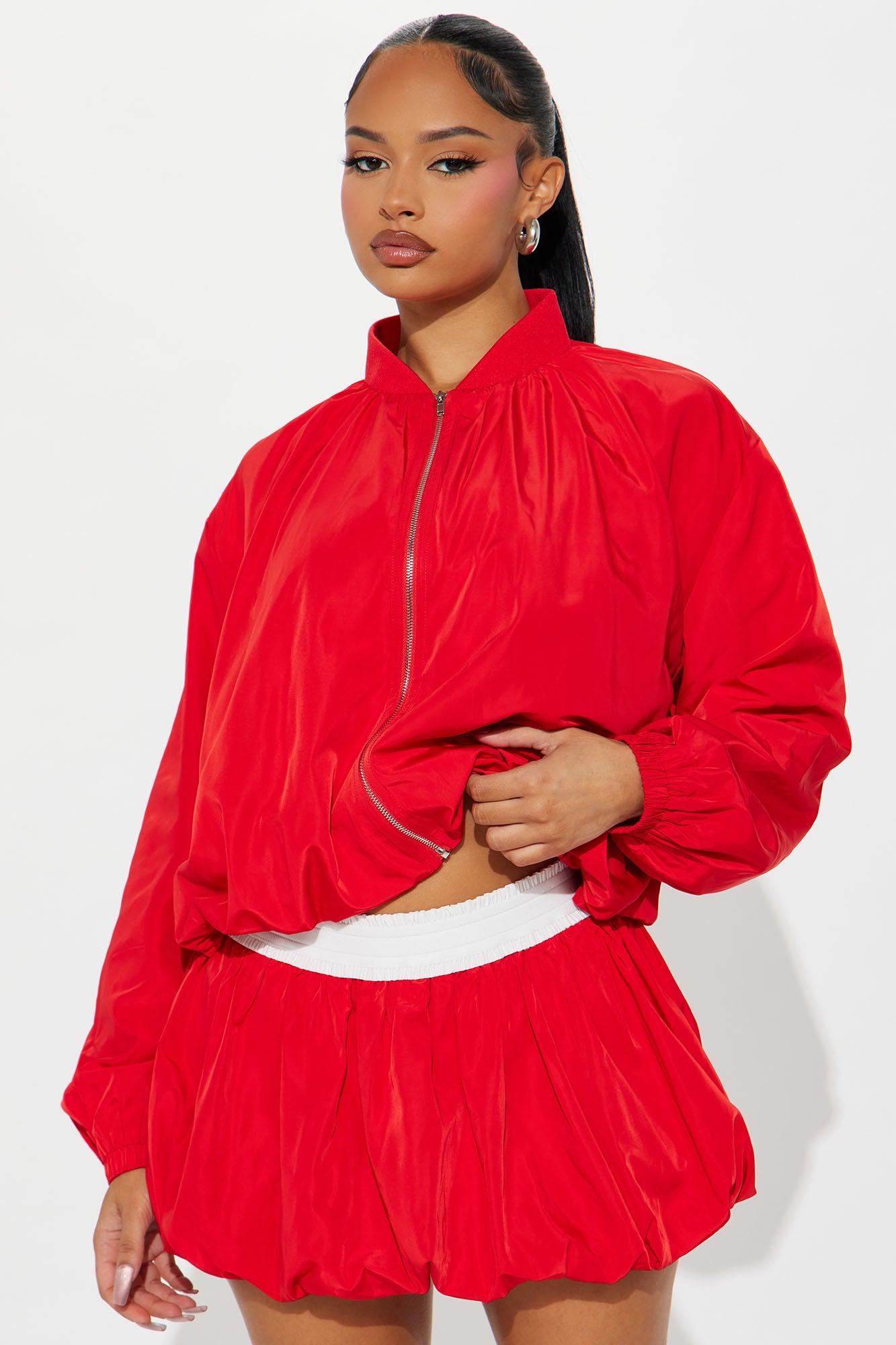 Sporty And Cute Bubble Skirt Set - Red Product Image