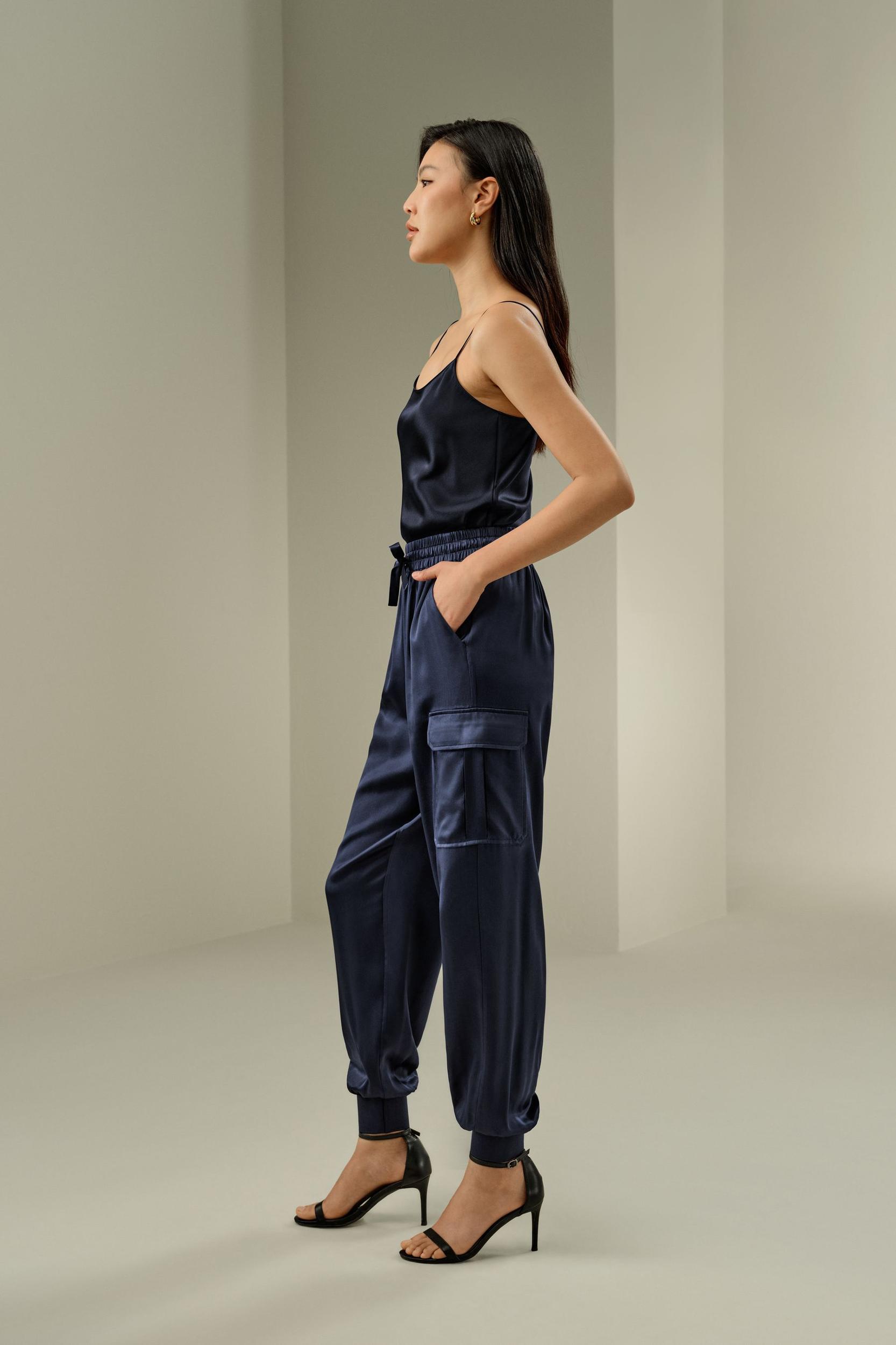 LILYSILK Silk Pants Women Black Sandwashed Silk Wrinkle-Resistant Comfort-Meets-Style Mid-Rise Stretchable Trouser Legs for Holiday 12 Product Image