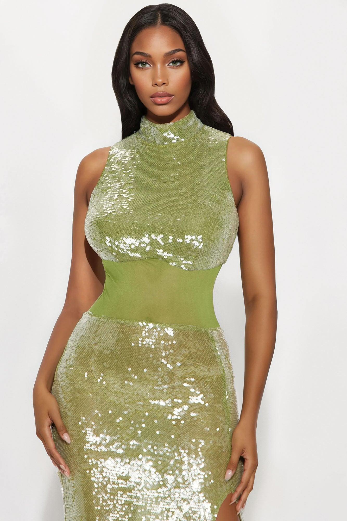 Arnell Sequin Gown - Chartreuse Female Product Image